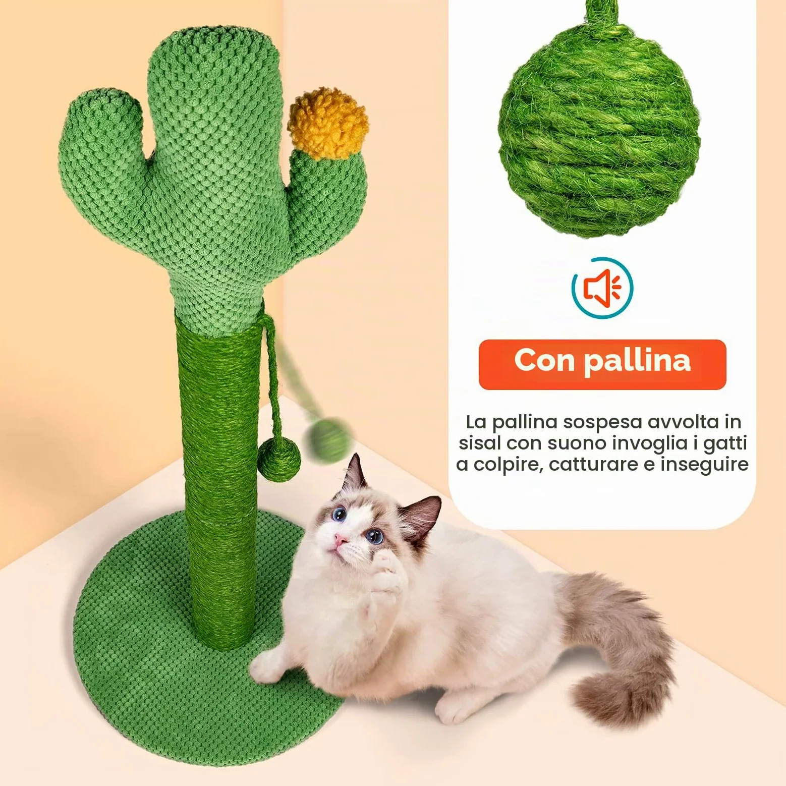 Mora Pets Tiragraffi per Gatti Cactus 83 cm Colonne Tiragraffi Albero per Gatti Adulti Palo in Naturali Sisal