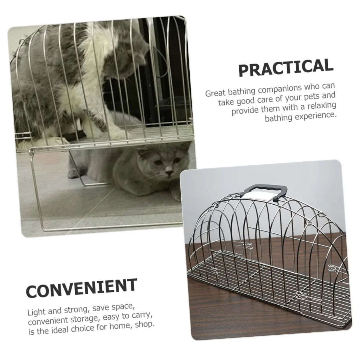minkissy Gabbia per Doccia per Gatti in Metallo Argento, Compatta e Facile da Trasportare, con Spazzola Inclusa per Bagno e Pulizia Domestica di Animali