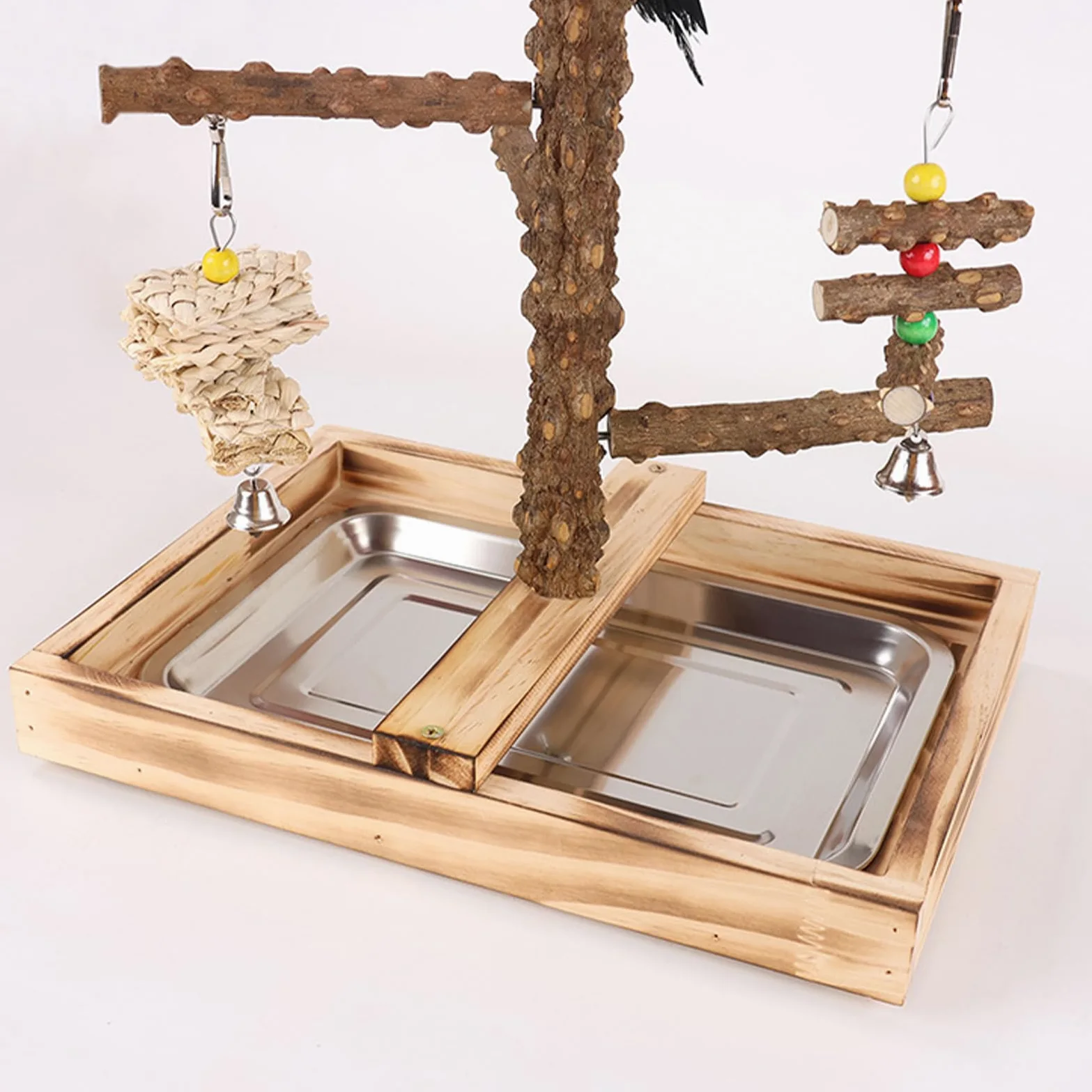 PARROT STAND - Play Parco Per Uccelli In Legno | Partet Play Stand Con Coppa Di Alimentazione, Pesce Per Pescelatura Per Uccelli, Giocattoli Da Gioco Da Ginnastica Per Palestra Per Palette Da Masticaz