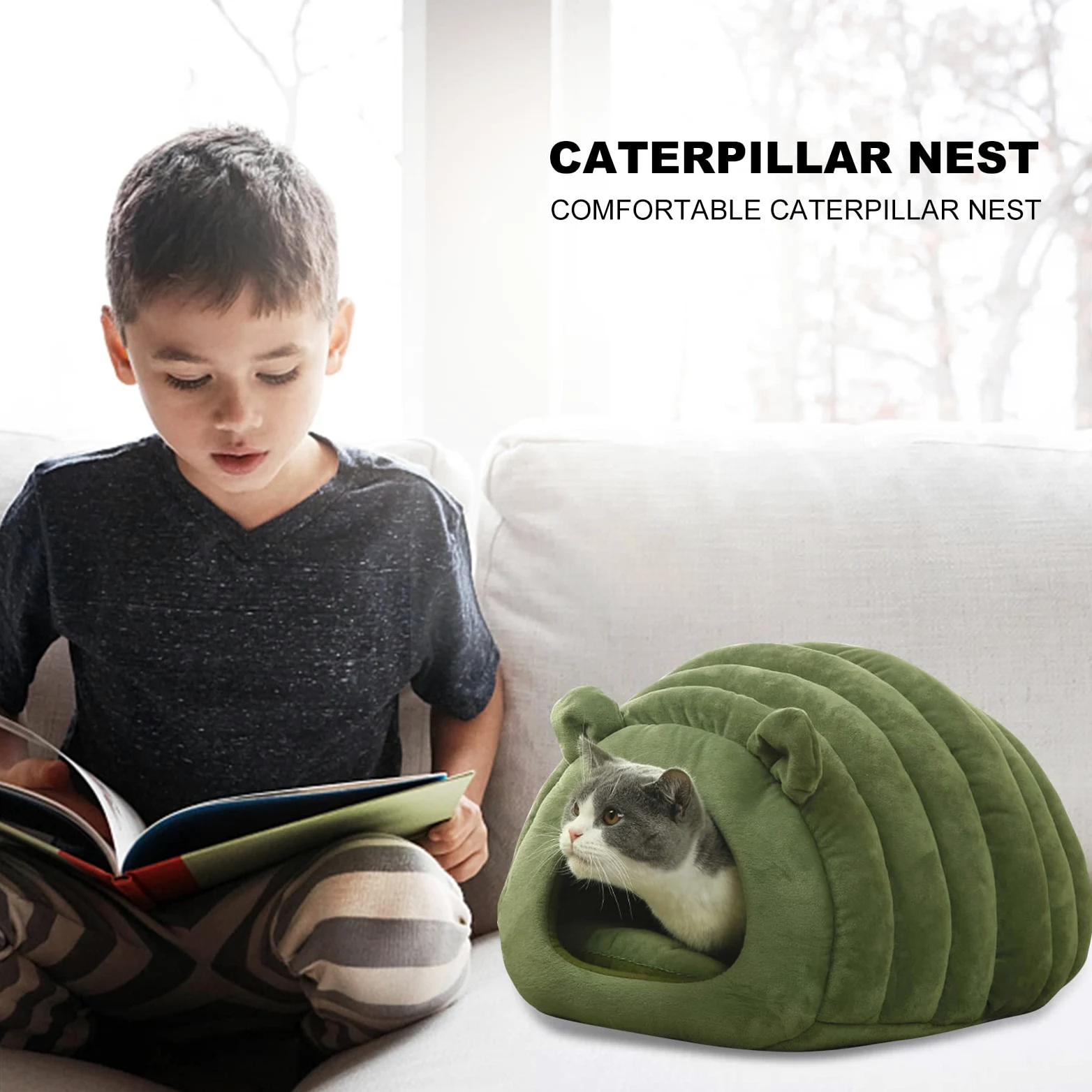 PETCUTE Cuccia per Gatti,Letto per Gatti per Interni,Cuccia Semichiusa per Animali Domestici con Cuscino Sfoderabile,Casa Lavabile per Animali di Piccola Taglia