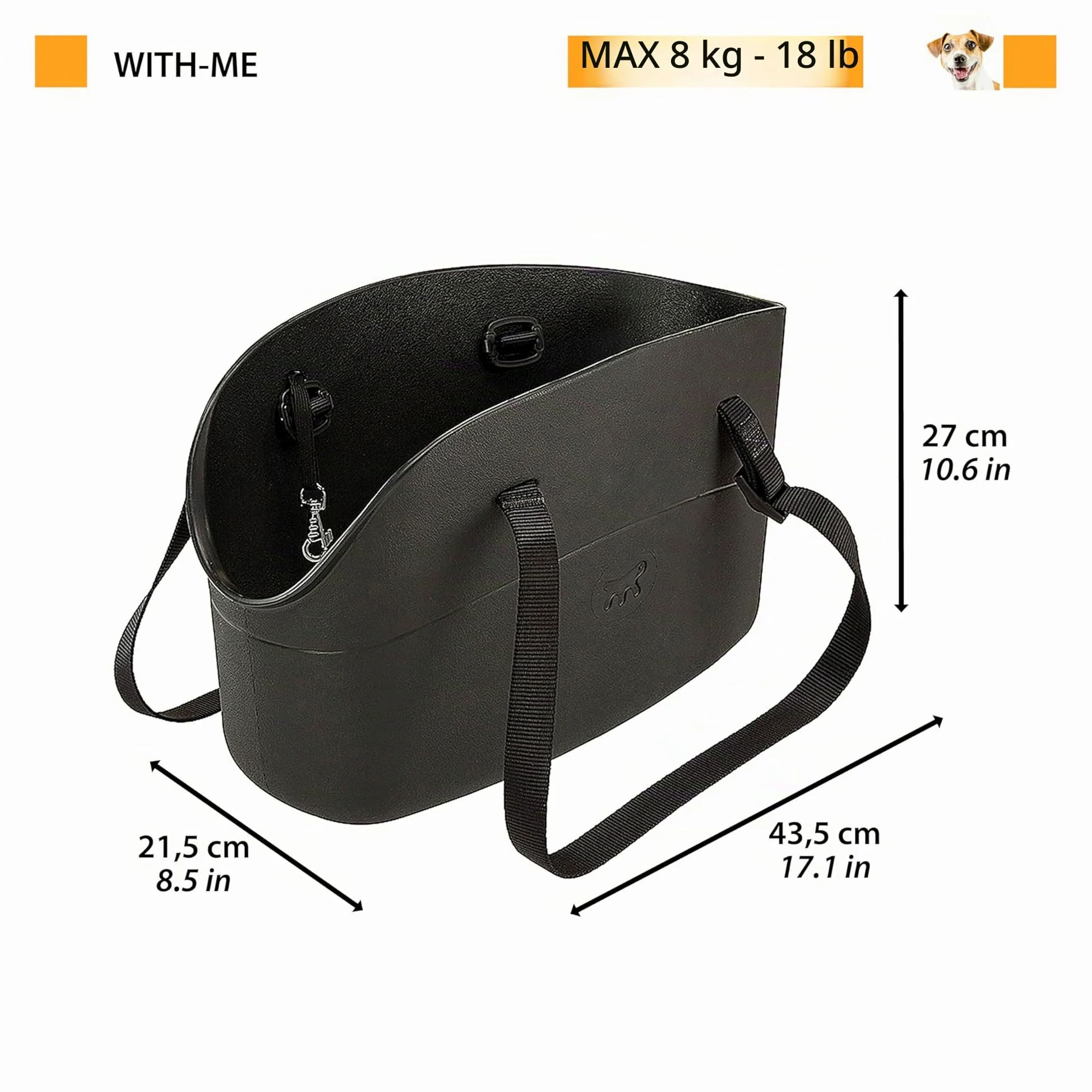 Ferplast Borsa per Cani fino a 8 Kg. Trasportino Gatti in Plastica Gommata, Impermeabile e Lavabile, Manici Regolabili, Cinghia di sicurezza, 43,5 x 21,5 x h 27 cm. Tortora