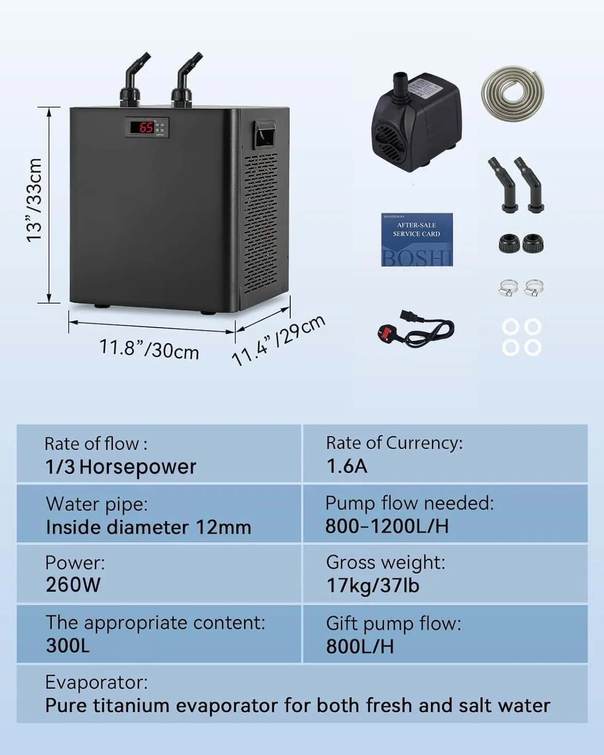 BAOSHISHAN Acquario refrigeratore d'acqua refrigeratore 300l refrigeratore bonus pompa kit serbatoio di pesce refrigeratore per acqua dolce/salata erbacce meduse corallo