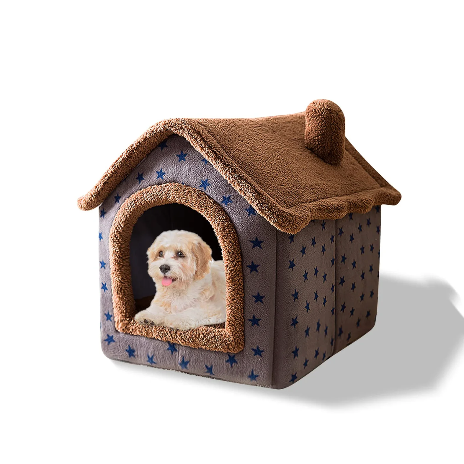 Galatée Letto Grotta Per Gatti, Cuccia Per Cani Lavabile, Igloo Per Gatti In Peluche Caldo e Accogliente, Cuccia Per Gatti Pieghevole e Confortevole, Cuccia Per Animali Domestici(M, Stelle Marroni)