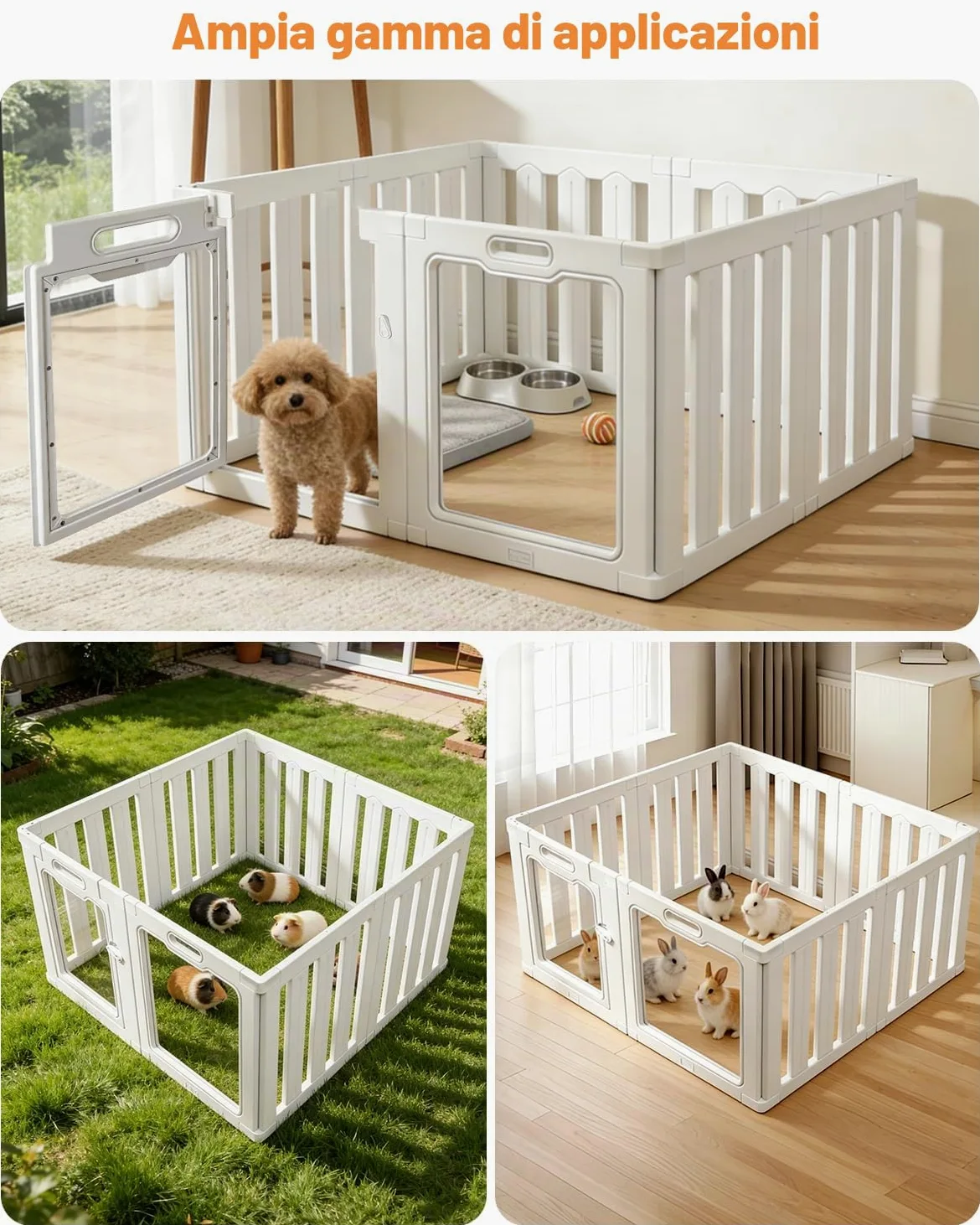 Recinto per Cani da Interno in Acrilico 100 × 60 cm, 8 pannelli Recinto per Cani Pieghevole, fai da te per cani di piccola e media, gatti e conigli, recinzione in plastica per interni, colore bianco