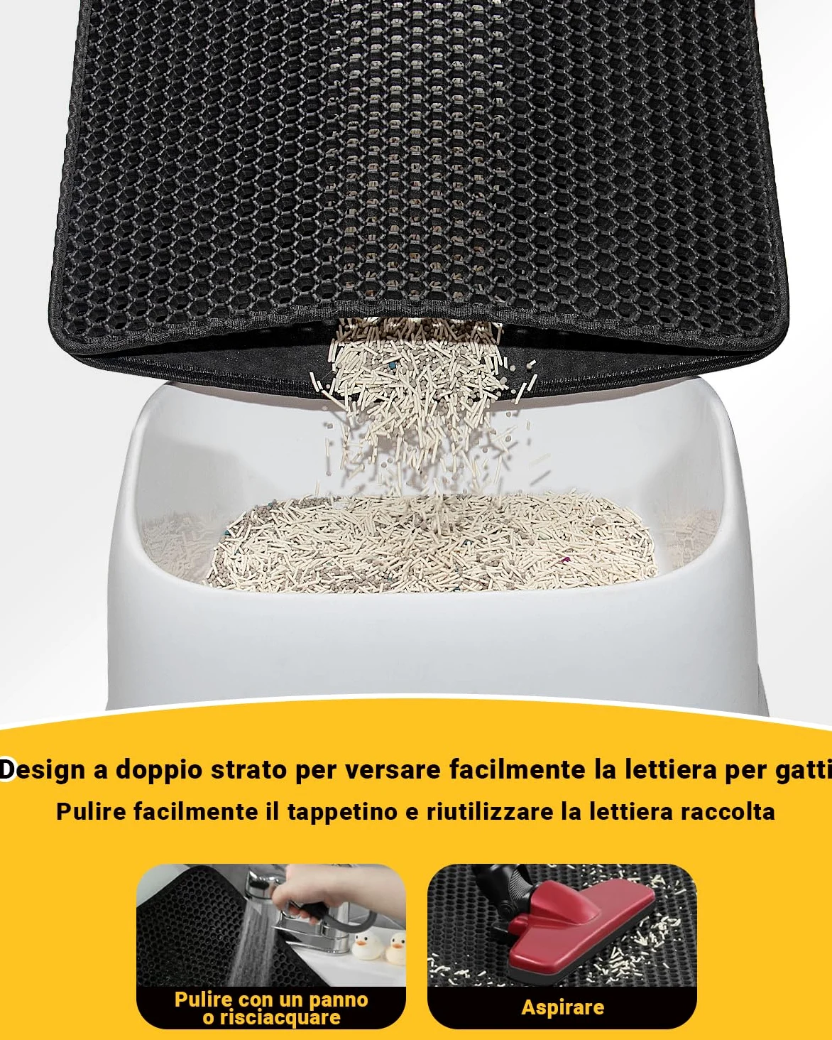 Ycozy Tappetino Lettiera Gatto Extra Grande 90 X 60 cm Tappeto Lettiera EVA Doppio Strato a Nido d'Ape Tappetino da Toilette per Gatti Impermeabile Facile da Pulire