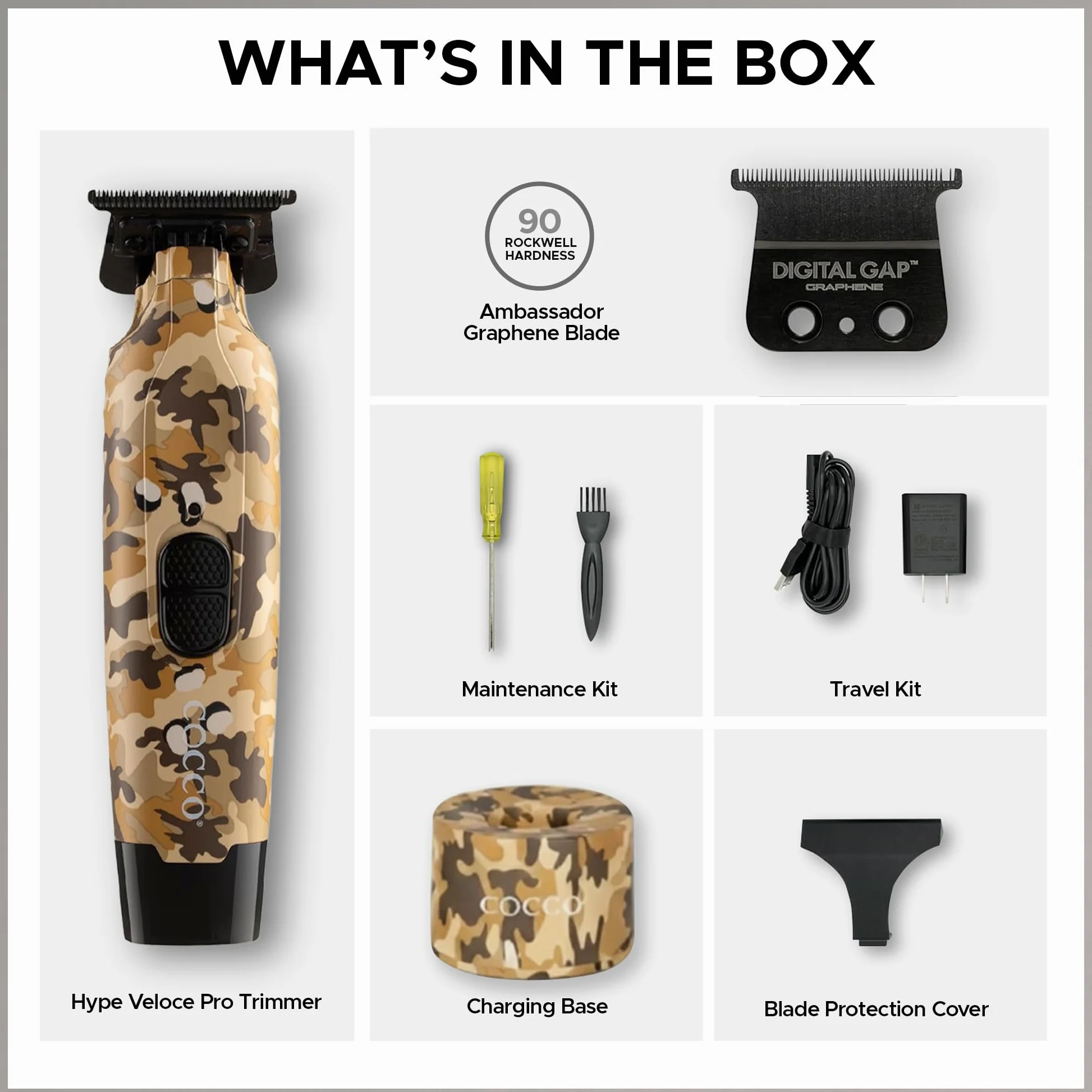 Cocco Hyper Veloce Pro Trimmer, Digital Gap Graphene Blade Edger, High Torque Brushless BLDC Motor, Cordless, design interamente in metallo, batteria agli ioni di litio, base di ricarica inclusa