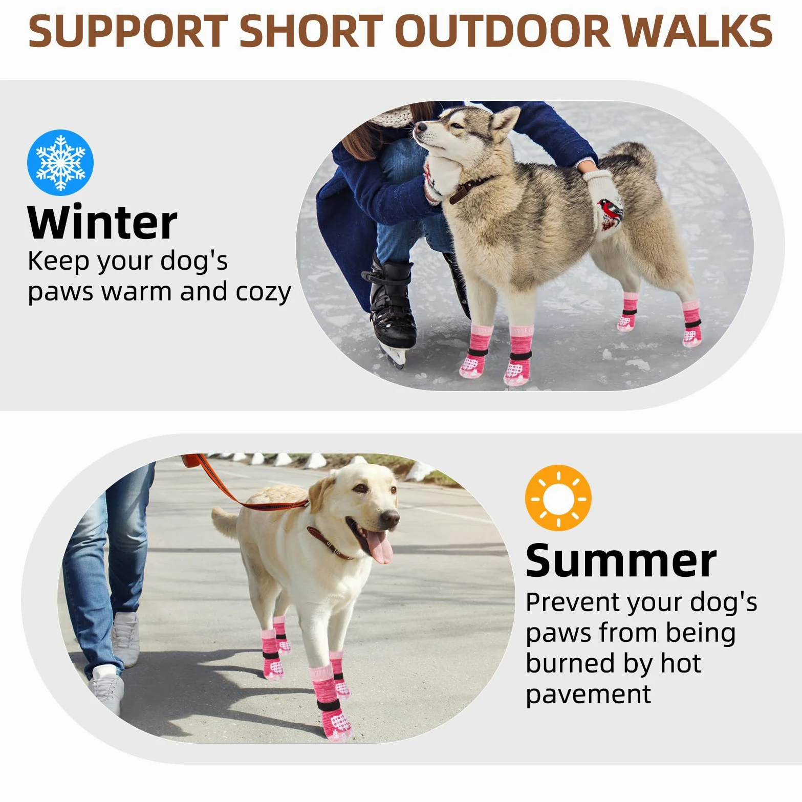 PUPTECK Calzini Antiscivolo per Cani 4 Pezzi, Scarpe per Cani con Cinghie Regolabili Cotone per Anziani Cani Grandi e Piccoli Doppi Lati Aderenti Controllo