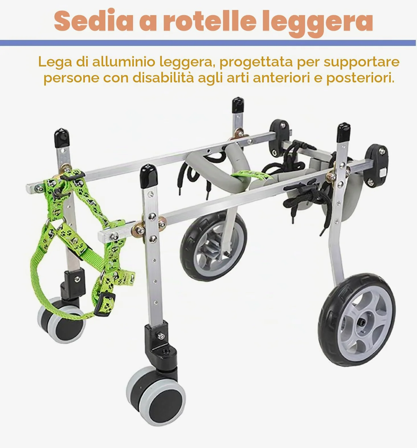Carrello Cani Disabili Xxs/ Xs/ S Carrozzina per Gatti per Zampe Posteriori, Quattro Ruote Ausili per La Mobilità per Artrite Canina per Riabilitazione, Carrello Portatile per Tutore per Gamba Debole(
