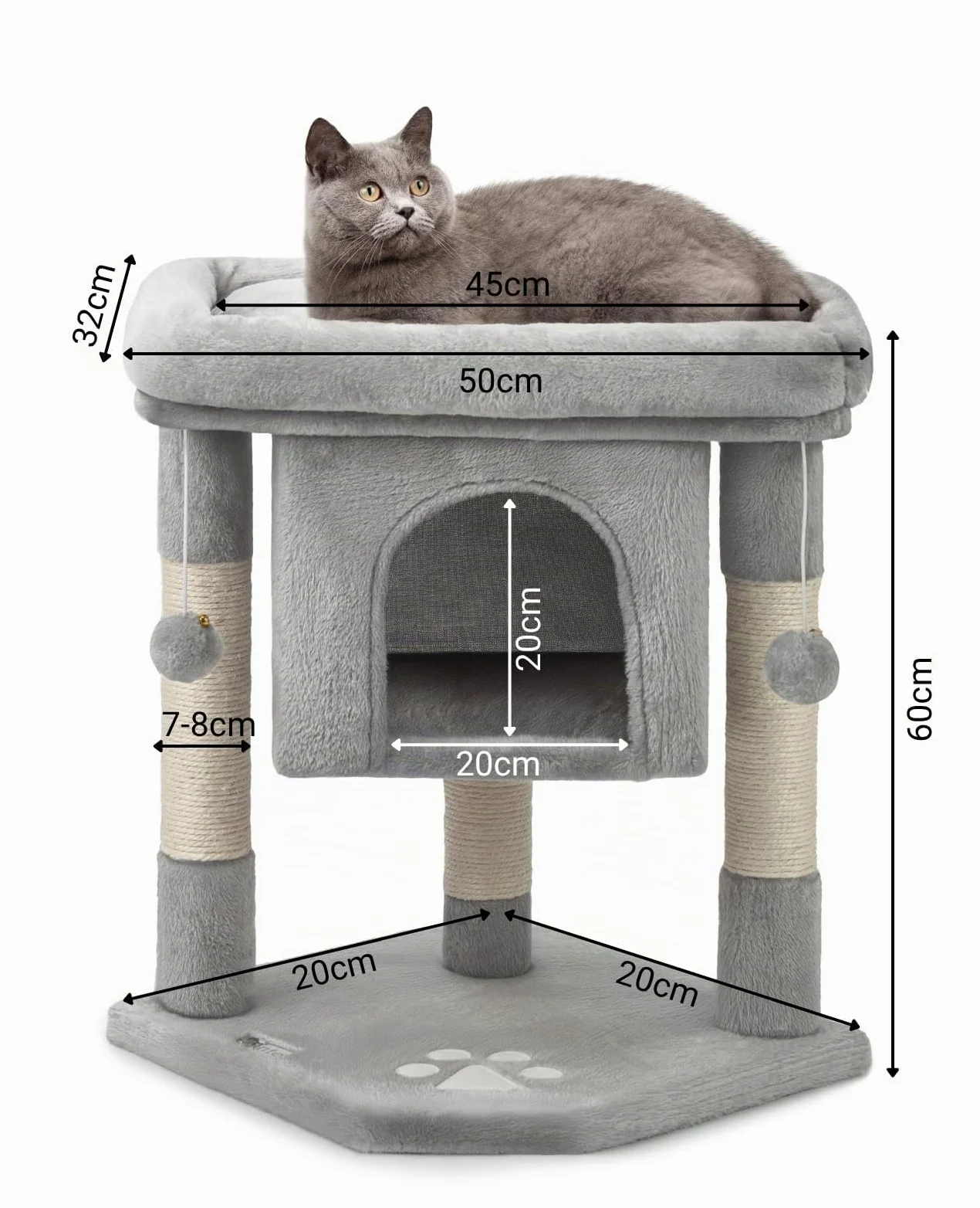 lionto Tiragraffi per Gatto Albero Tiragraffi Gatto Gioco Giocattolo Gatti Altezza 60 cm, Grigio Chiaro