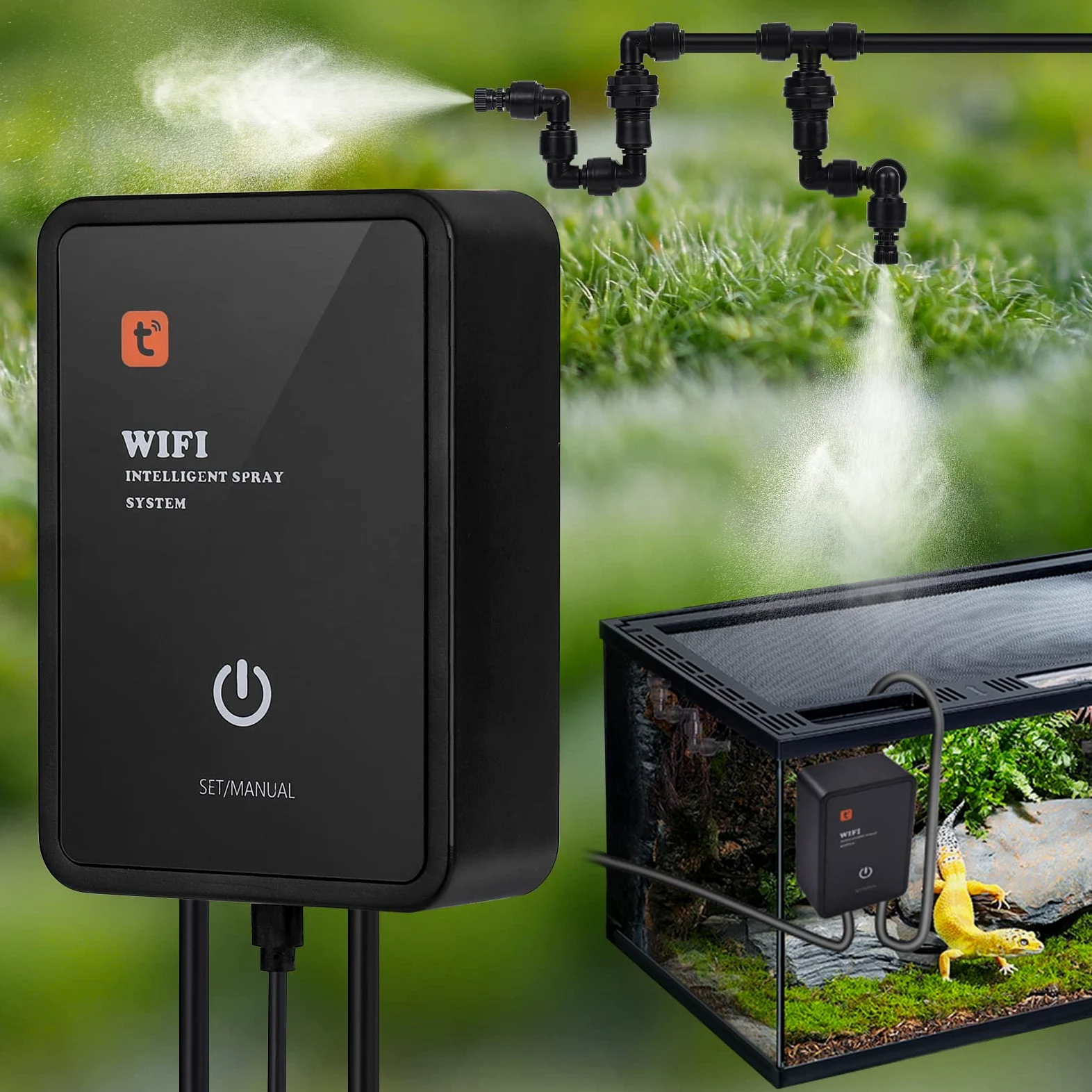 Diealles Shine Sistema di Nebulizzazione per Rettili, Umidificatore per Rettili Automatico, Umidificatore per Terrari con Fogger Nebbia Sprinkler Regolabile per Foresta Pluviale