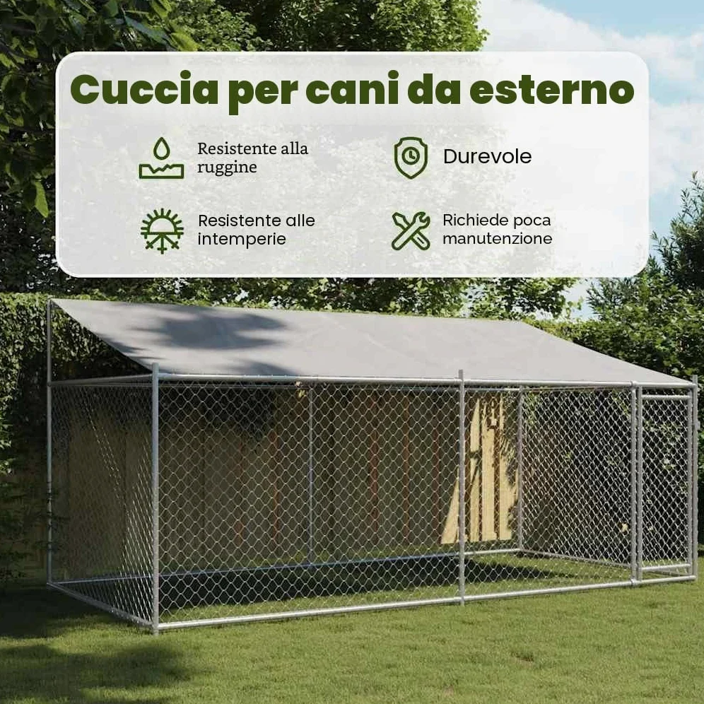 vidaXL Gabbia Cani con Tetto e Porta Grigia 4x2x2 m in Acciaio Zincato