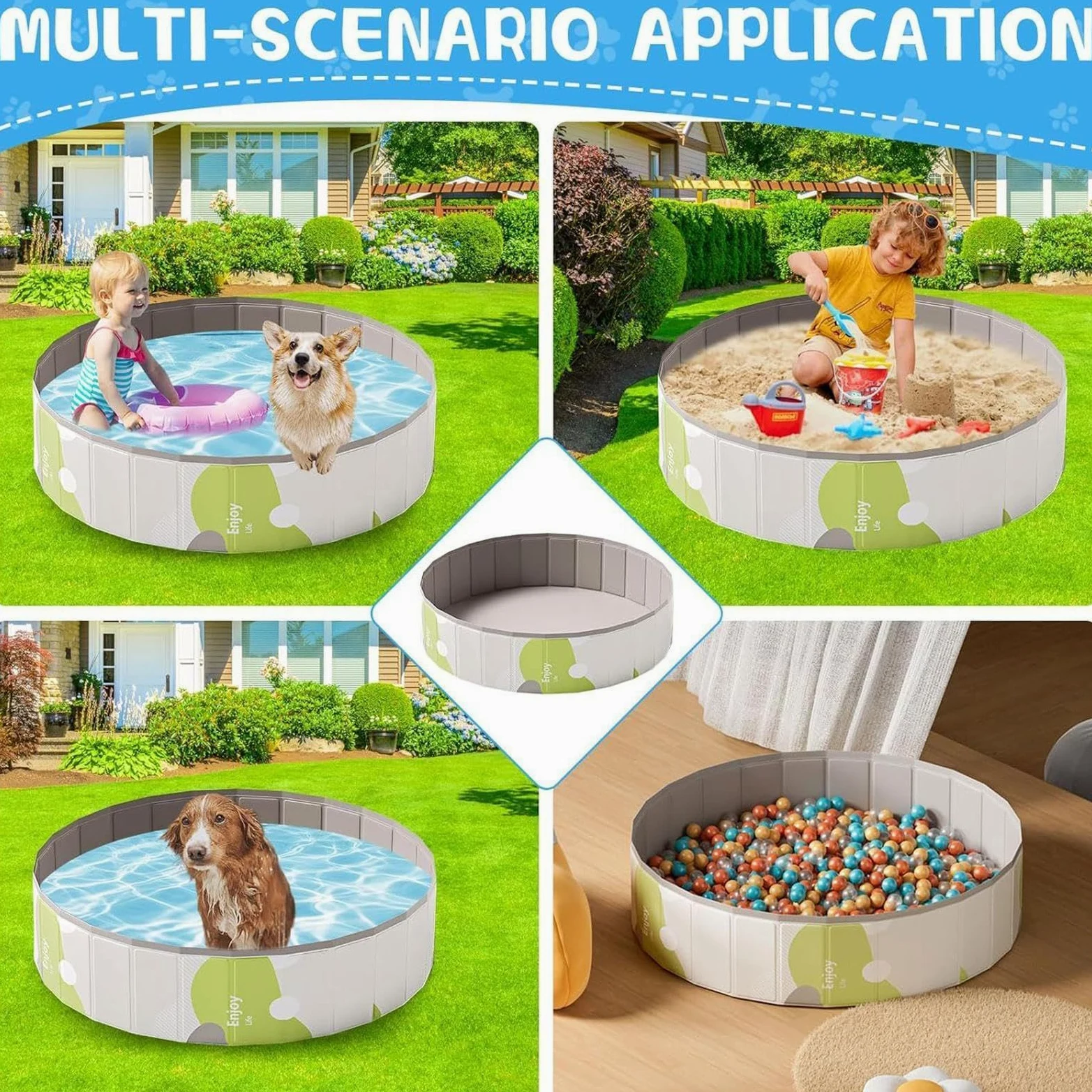 Piscina Per Cani Portatile Pieghevole In Pvc Rotonda | Piscina Da Cuccioli Per Adulti Bambini Bagno Esterno Interno Spiaggia Campeggio Giochi Terrazza