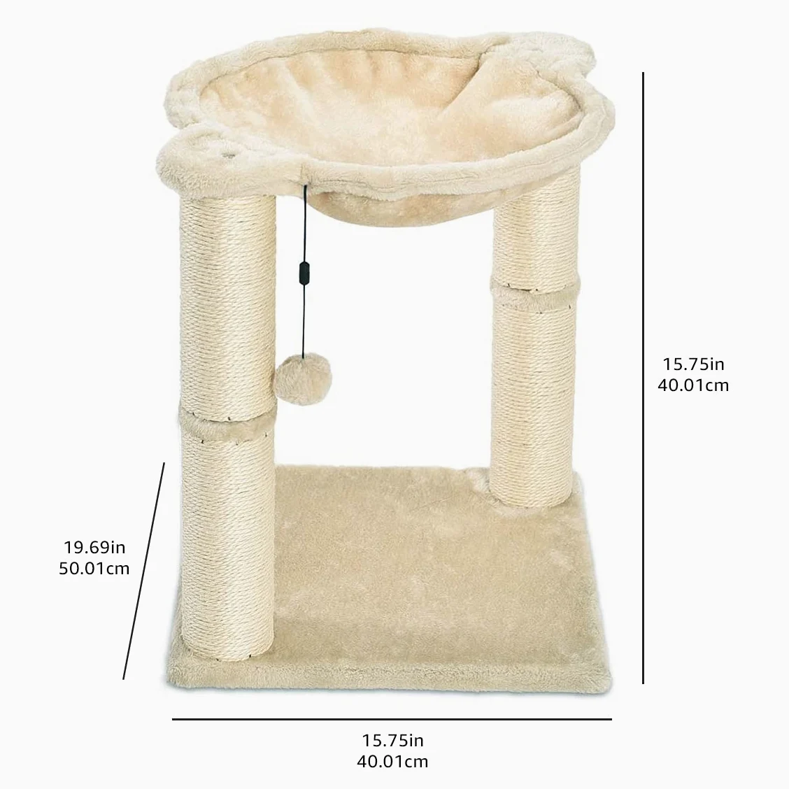 Amazon Basics Albero per gatti con amaca e palo tiragraffi, 40,6 x 50,8 x 40,6 cm, beige