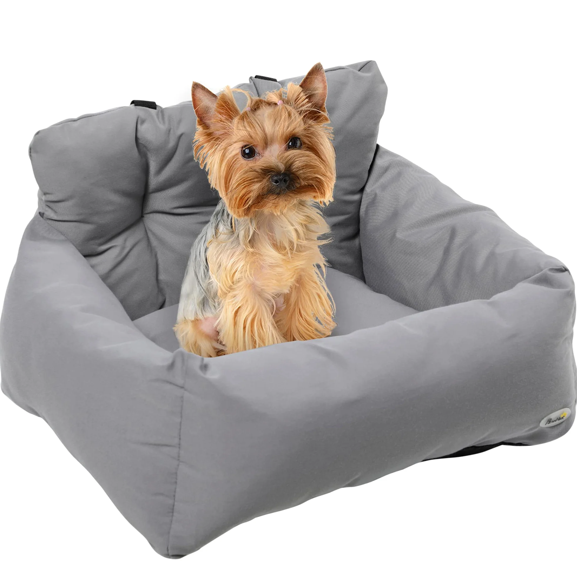 PawHut Seggiolino Auto per Cani di Piccola Taglia, Cuccia per Auto in Cotone Sfoderabile e Lavabile con Cinture di Sicurezza, Grigio Scuro