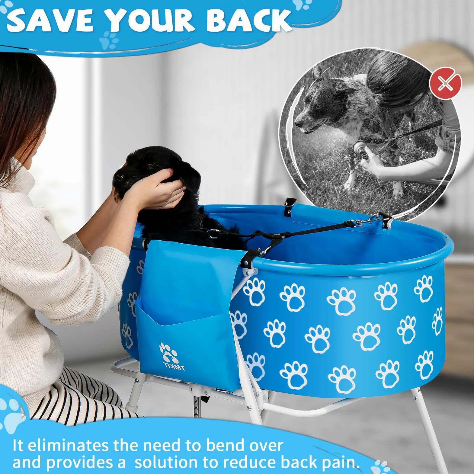 Vasca da Bagno per Cani, Vasca da Bagno Professionale rialzata per Cani, Doccia e toelettatura, Portatile, Pieghevole con Blocco di Sicurezza, Stazione di Lavaggio per Animali Domestici di