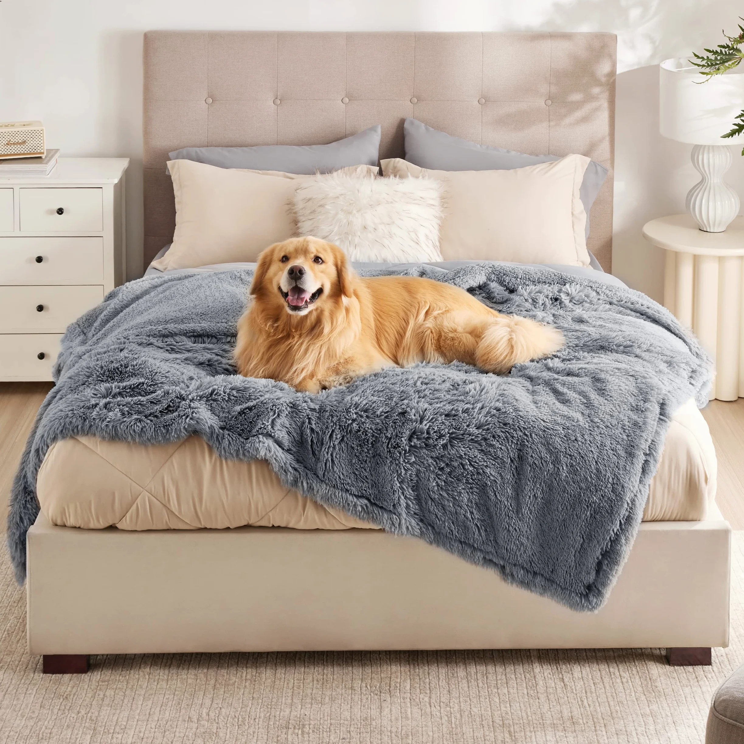 Bedsure Coperte impermeabili per cani di taglia grande, calmante, per letto, divano, protezione lavabile, lunga coperta in pelliccia sintetica per cuccioli, protezione reversibile per mobili, 152 x