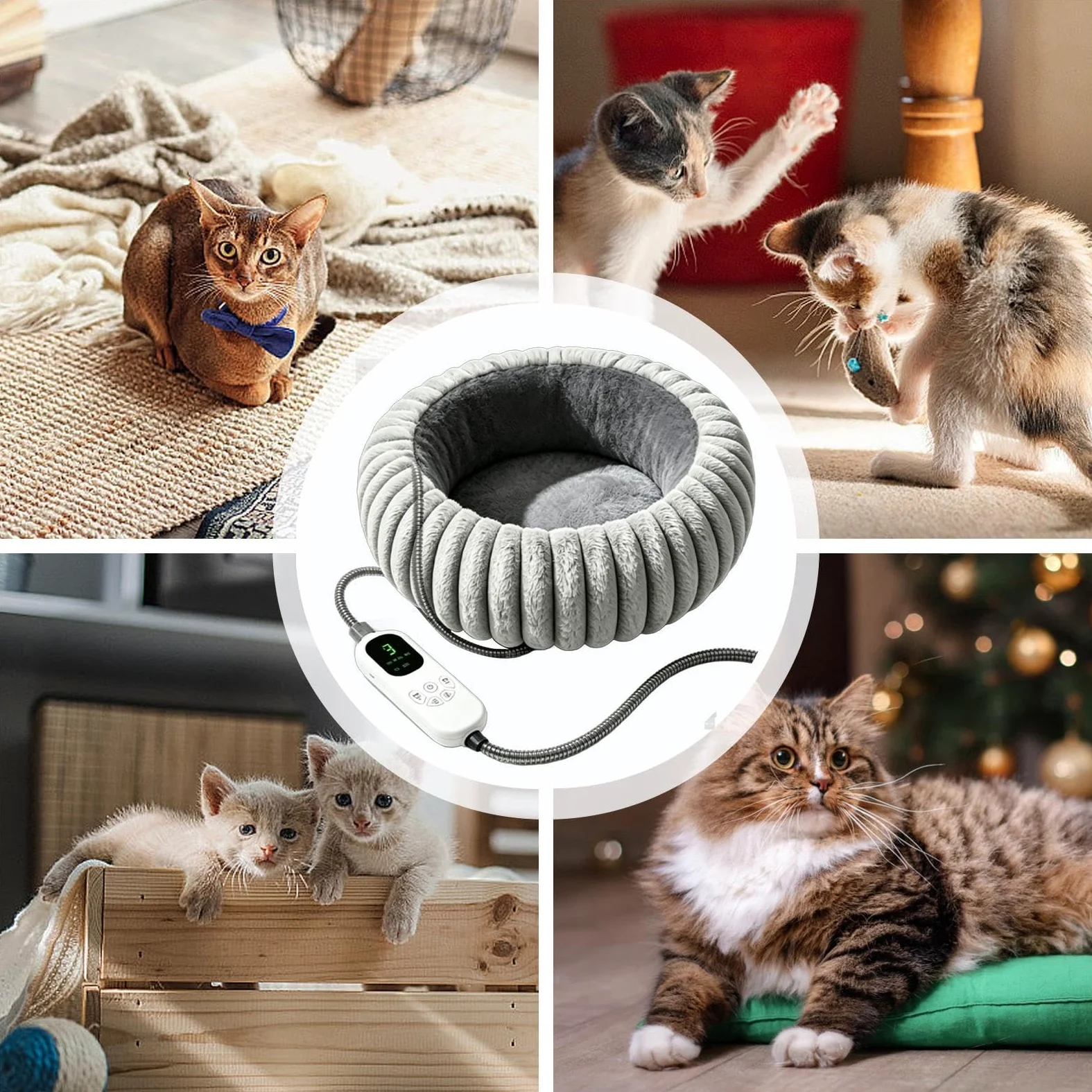 Tappetino Termico da Animali Divano Rotondo Riscaldabile Regolabile Con 9 | Cuccia Grande Per Gatti per Divano, Soggiorno, Camera da , Ufficio, Pavimento