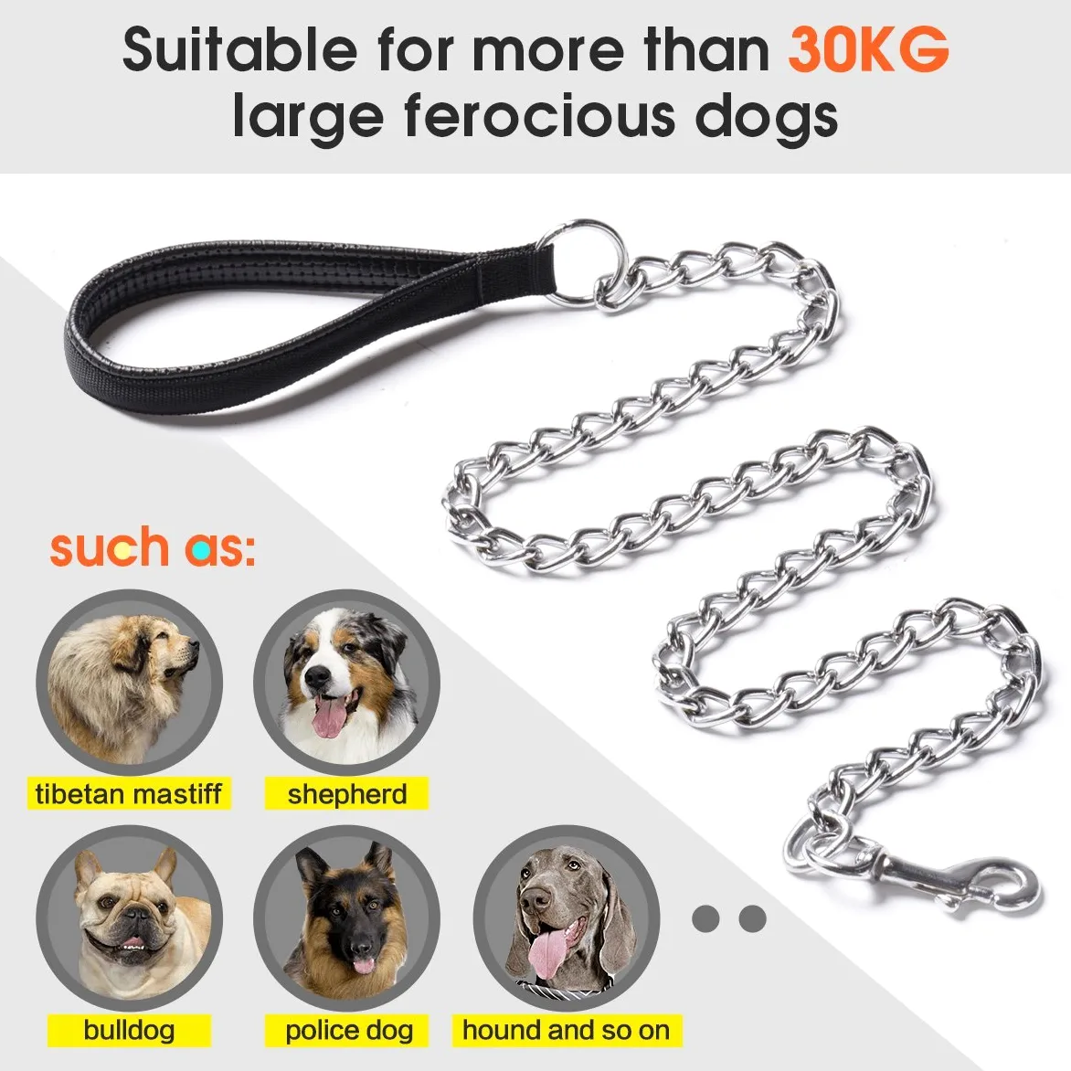 Guinzaglio per cani resistente, 1,2 m x 5,0 mm | Manico imbottito per cani di taglia grande e media