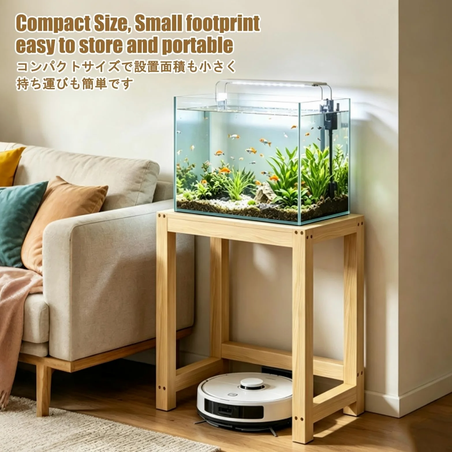 Mobile per Acquario, Supporto in Legno per Acquario | Struttura in Legno Massello, Elevata Capacità di Carico e Vano Portaoggetti Inferiore(100x45x50cm/39.4x17.7x19.7in)