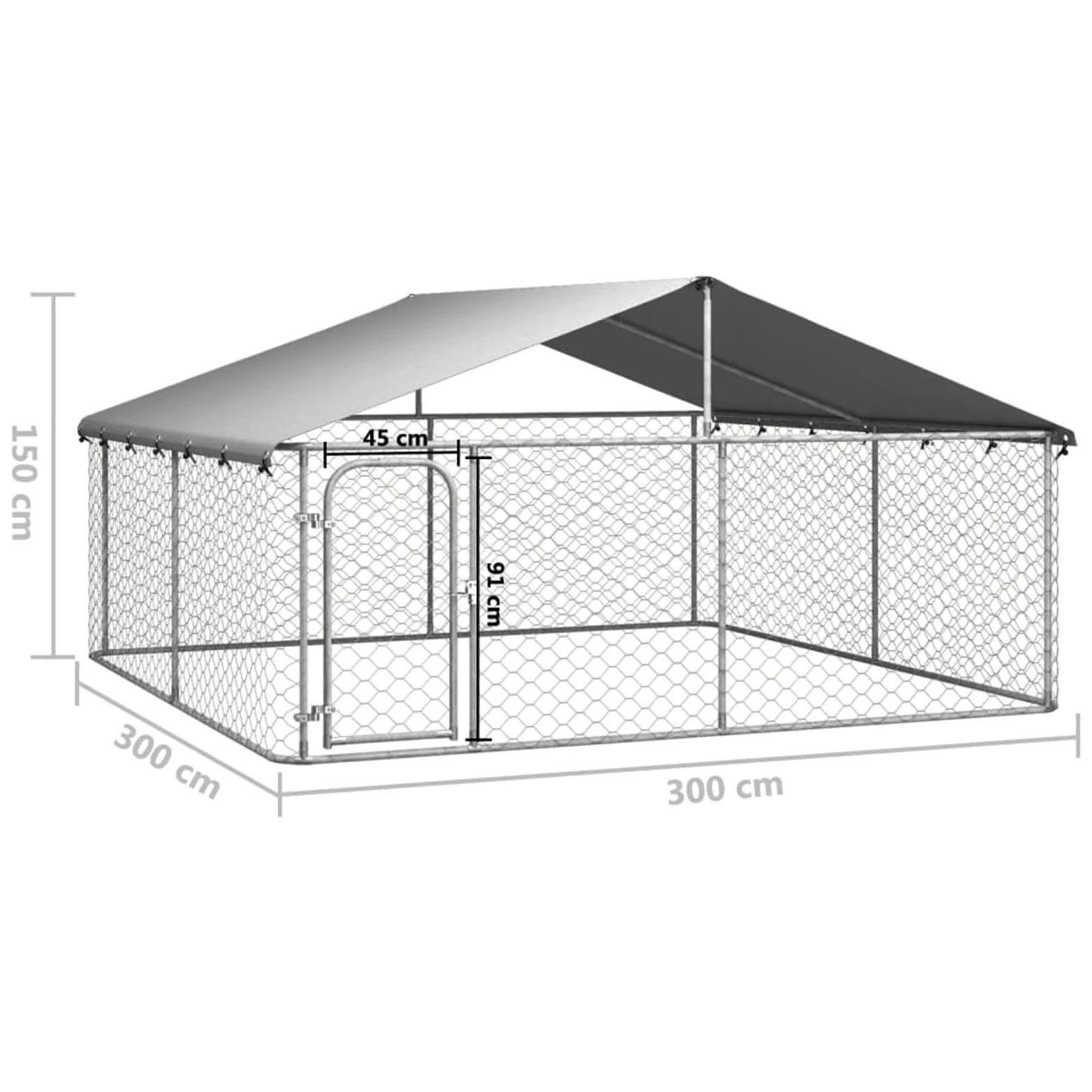 Gecheer Gabbia per Cani da Esterno 300x300x150 cm, Gabbia in Acciaio, Recinto per Cani