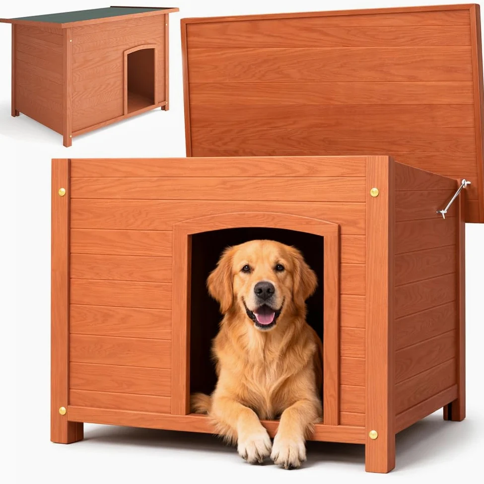 BAKAJI Cuccia per Animali Domestici in Legno, Casetta per Cani e Gatti con Tetto Apribile, Casa da Esterno ed Interno Resistente Intemperie e Agenti Atmosferici con Tettoia Asfaltata, 116 x 79 x 81 cm
