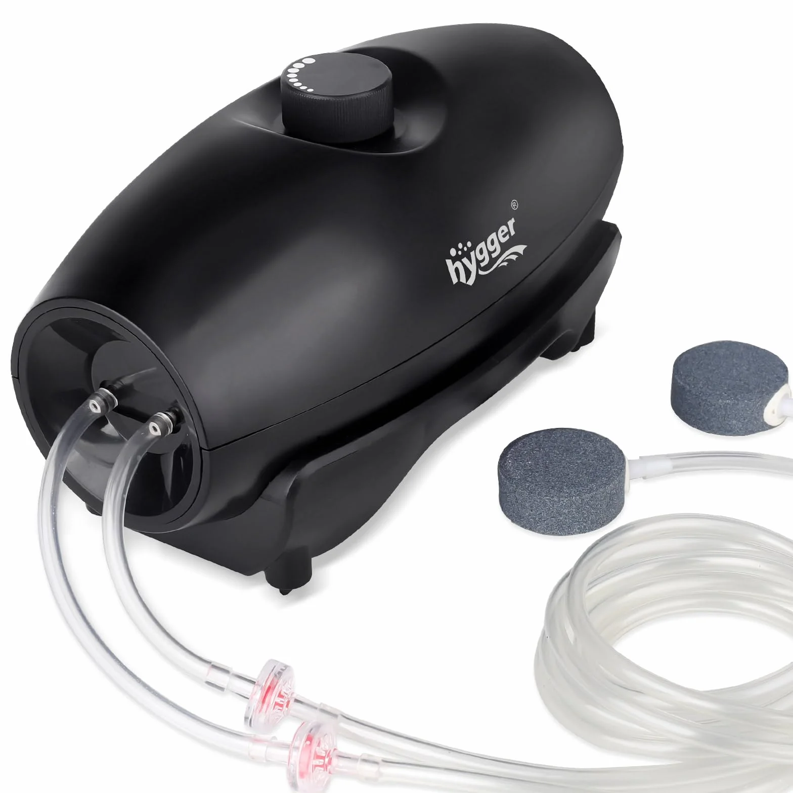 hygger Ossigenatore per Acquario,5W Pompa ad Aria per Acquario Regolabile Pompa Ciotola per Pesce con Tubo Aria, Pietra Aerea E Valvola di Non Ritorno Air Pump Fish Tank