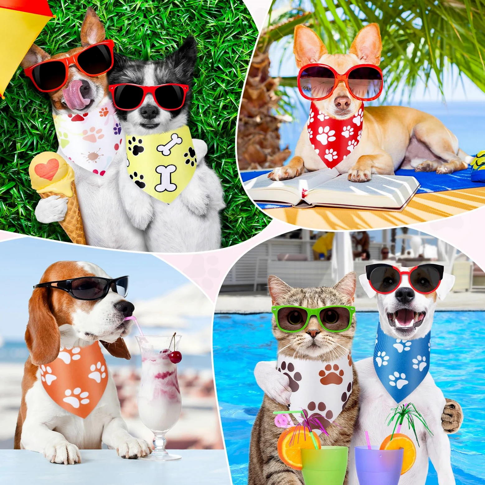 Abbylike 200 bandane per cani con stampa di zampe, bandane per cani, animali domestici, triangolari, bavaglini per cuccioli di animali domestici, gatti, accessori per costume da festa