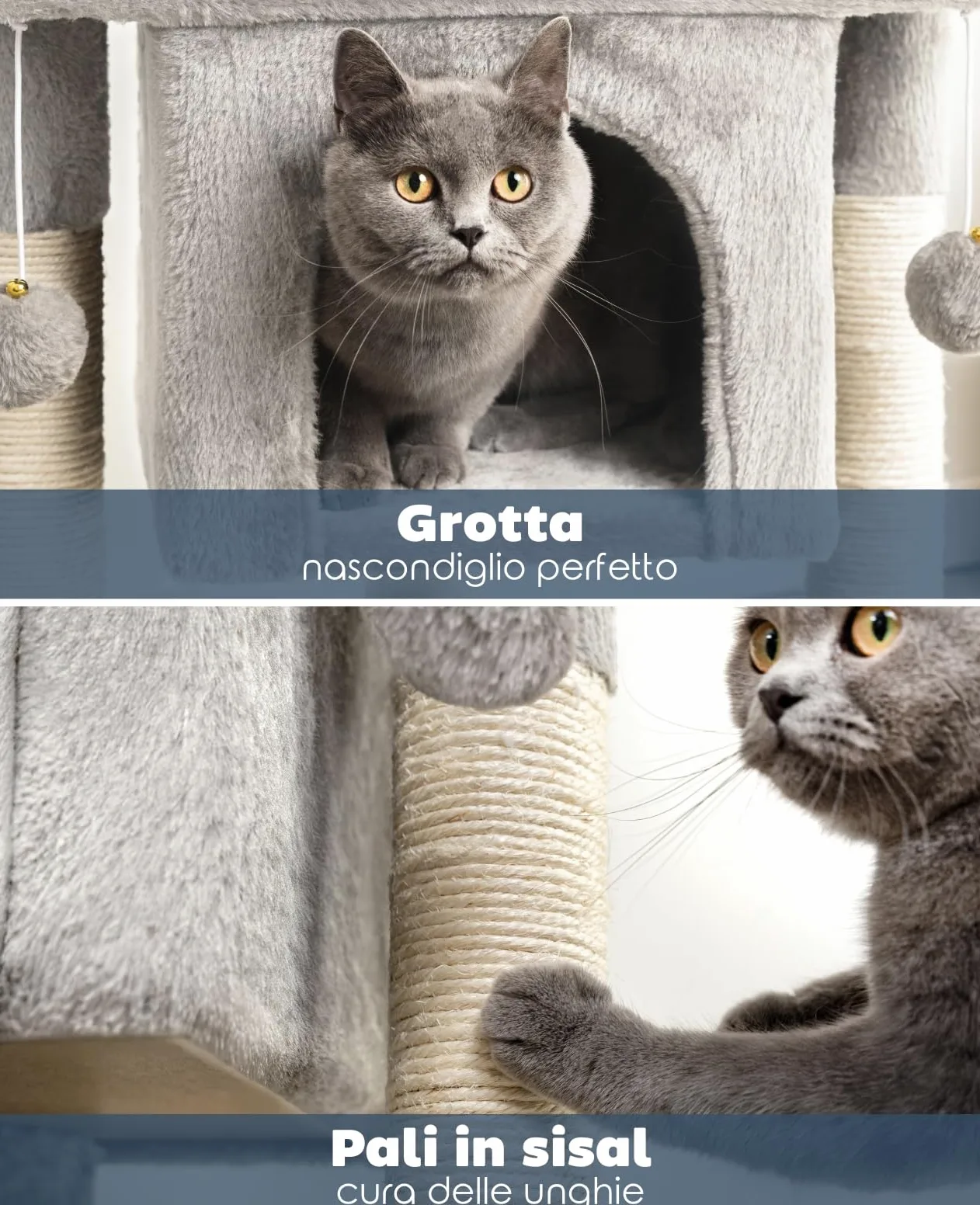 lionto Tiragraffi per Gatto Albero Tiragraffi Gatto Gioco Giocattolo Gatti Altezza 60 cm, Grigio Chiaro