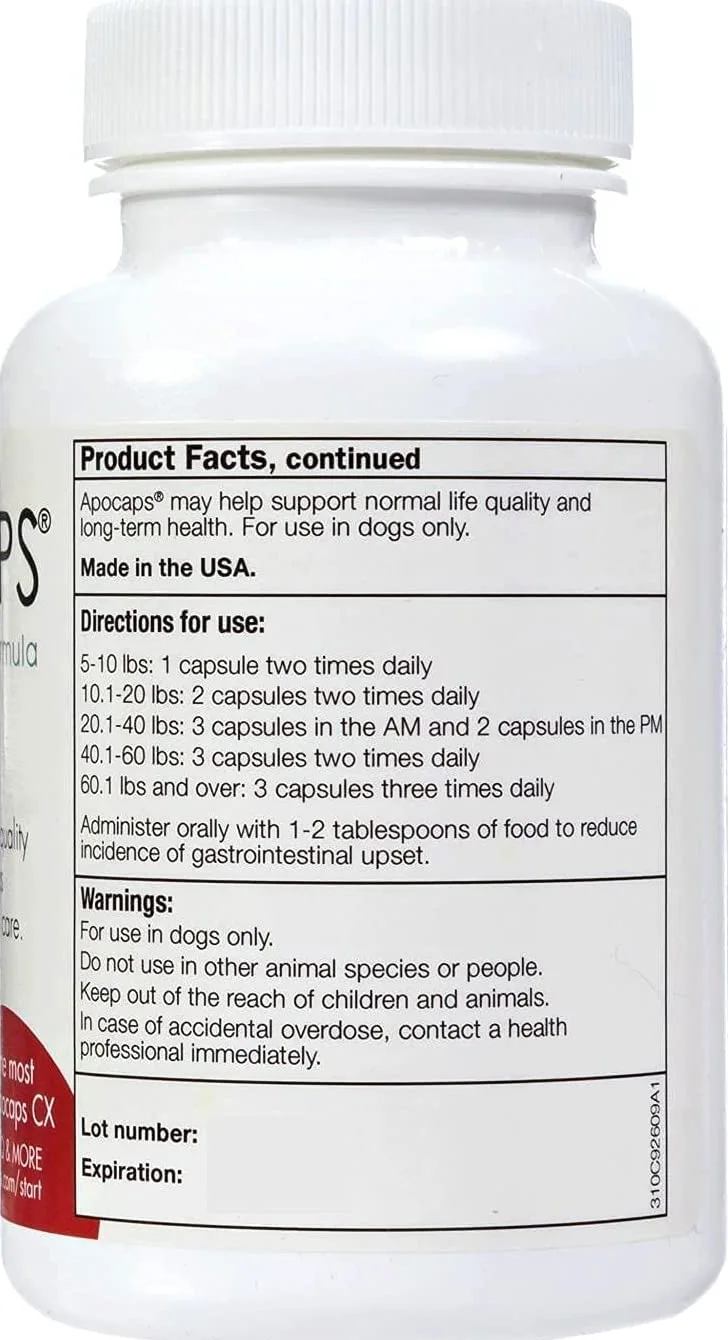 Apocaps CX formula con apoptogeni per cani (90 capsule) – sostiene i normali livelli di apoptosi + ingredienti di grado umano, tra cui bioflavonoidi agrumari, silimarina, curcumina e curcuma