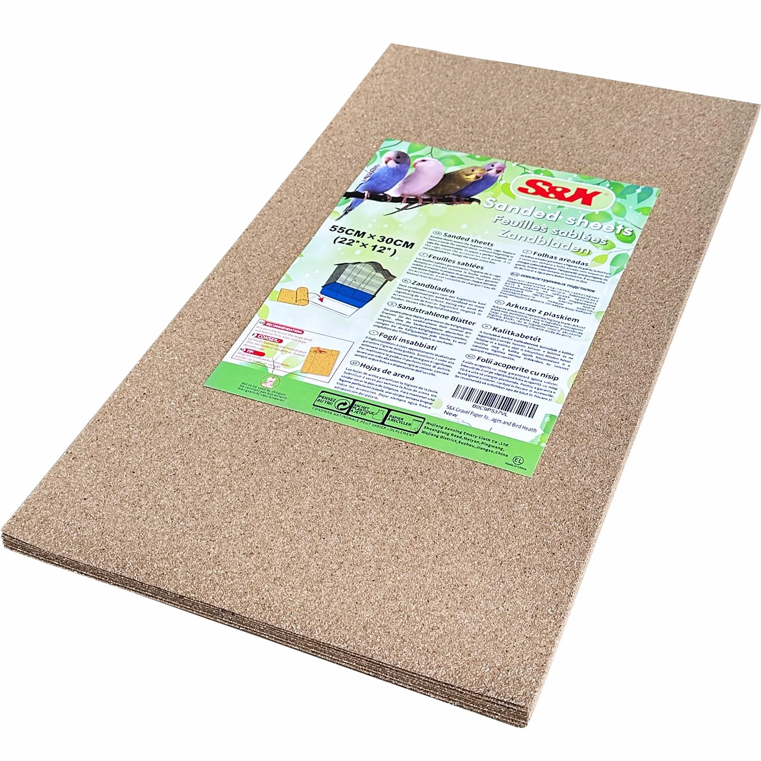 S&X Fogli di sabbia per gabbie per uccelli, 12 pezzi/confezione (55 cm x 30 cm, 12 pezzi)