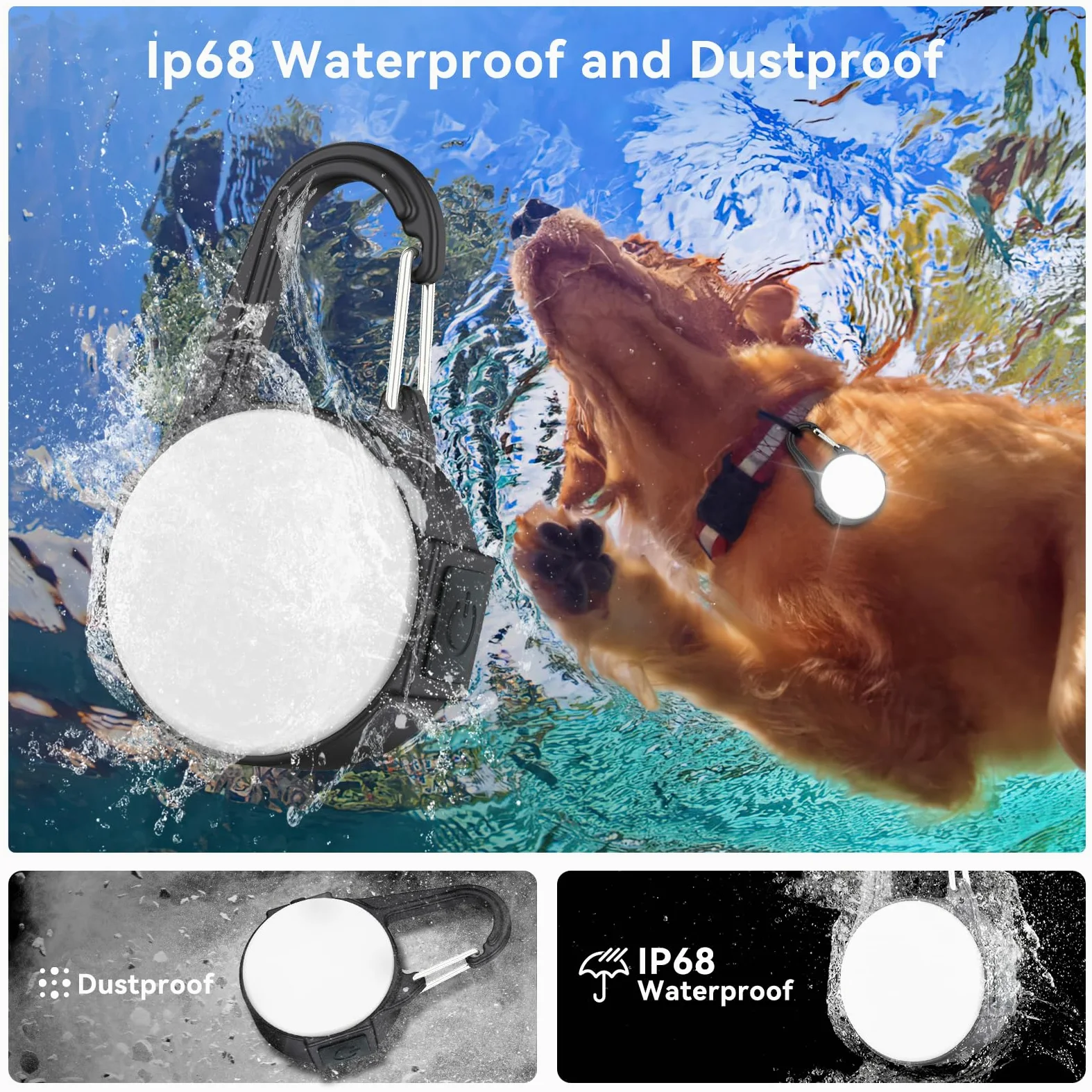 Luci per cani per passeggiate notturne, 4 modalità IP68 impermeabile per collare per cani per la notte, ad alta capacità, ricaricabile con 2 cavi USB C (confezione da 2)