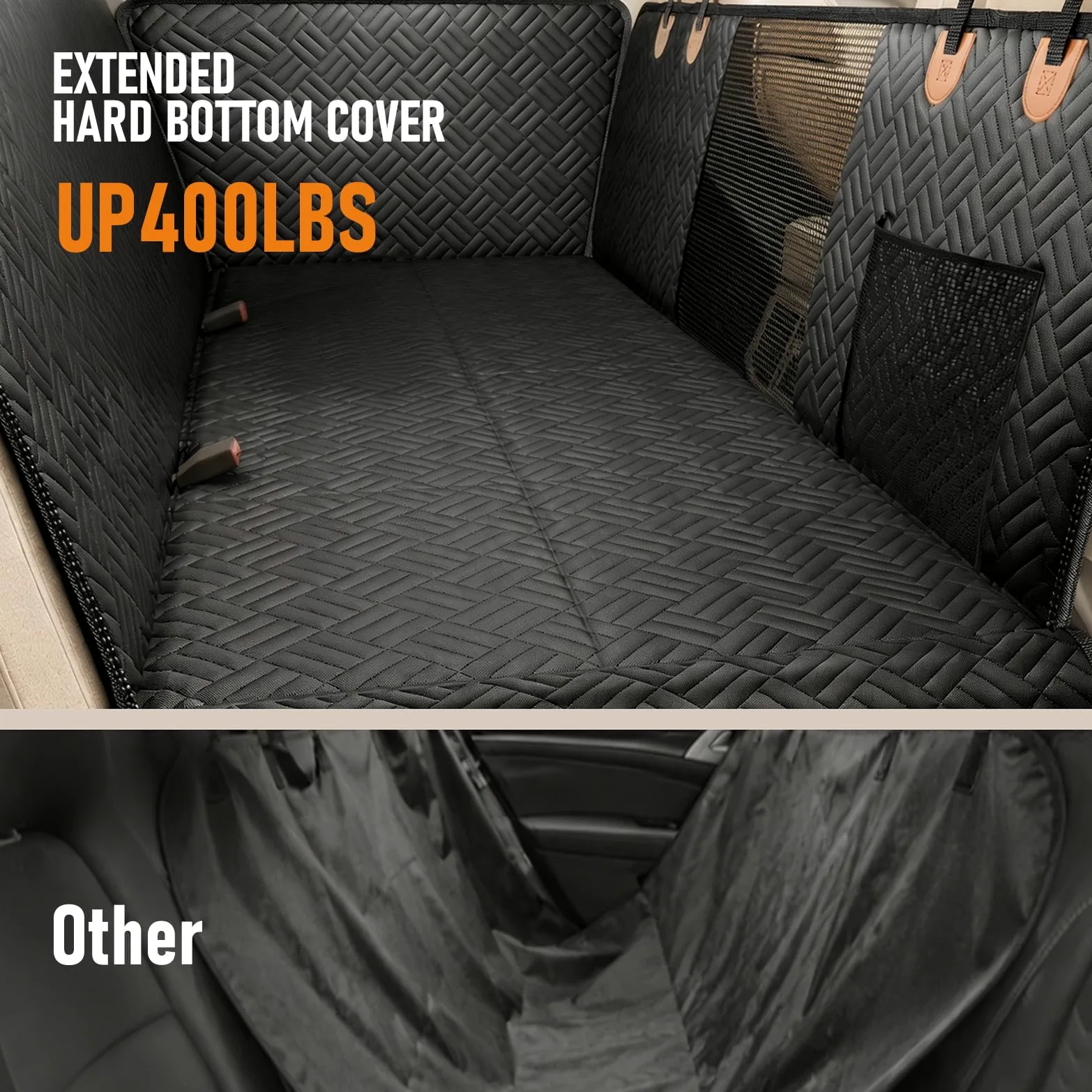 Coperta per cani per sedile posteriore auto, 129 x 60 cm, con fondo rigido che mantiene 300 kg, 600D, antigraffio e impermeabile, per cani e sedili posteriori (Black)