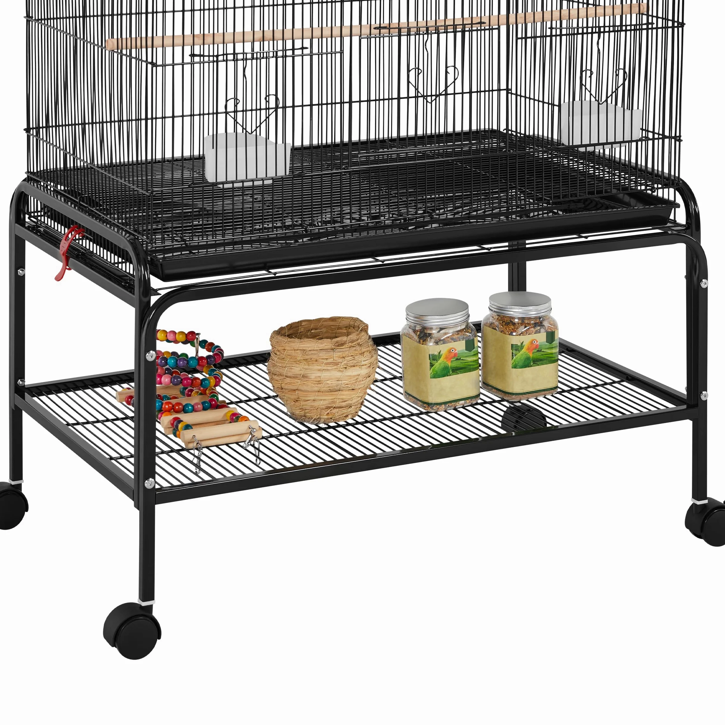 Gabbia Voliera per Uccelli Canarini Pappagalli, Grande con Ruote, Vassoio Estraibile, da Interno ed Esterno 79 x 49 x 135 cm Nero