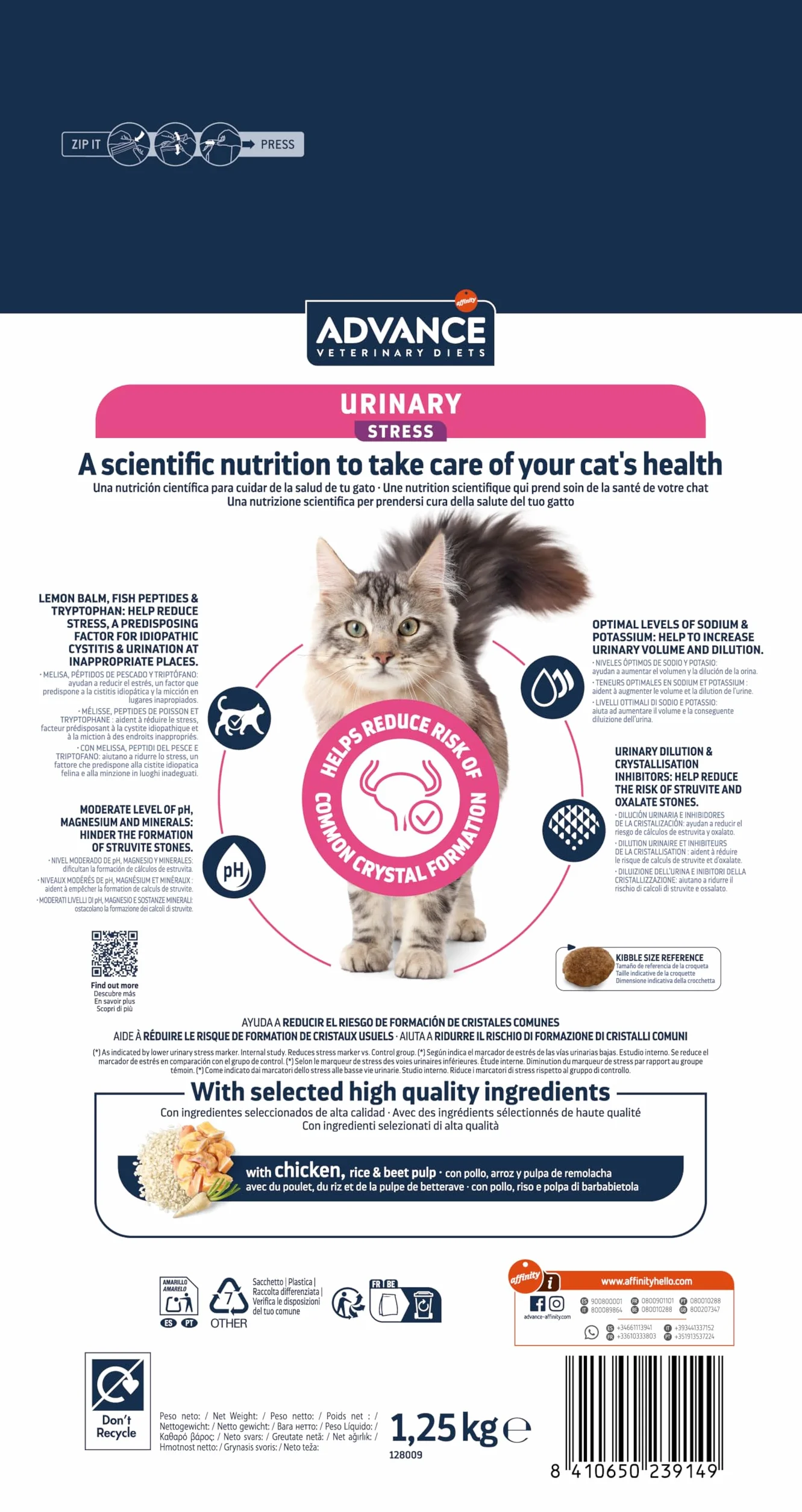 Advance Urinary Stress Cibo per Gatti, Misto, Bianco, 1.25 kg, Confezione da 1