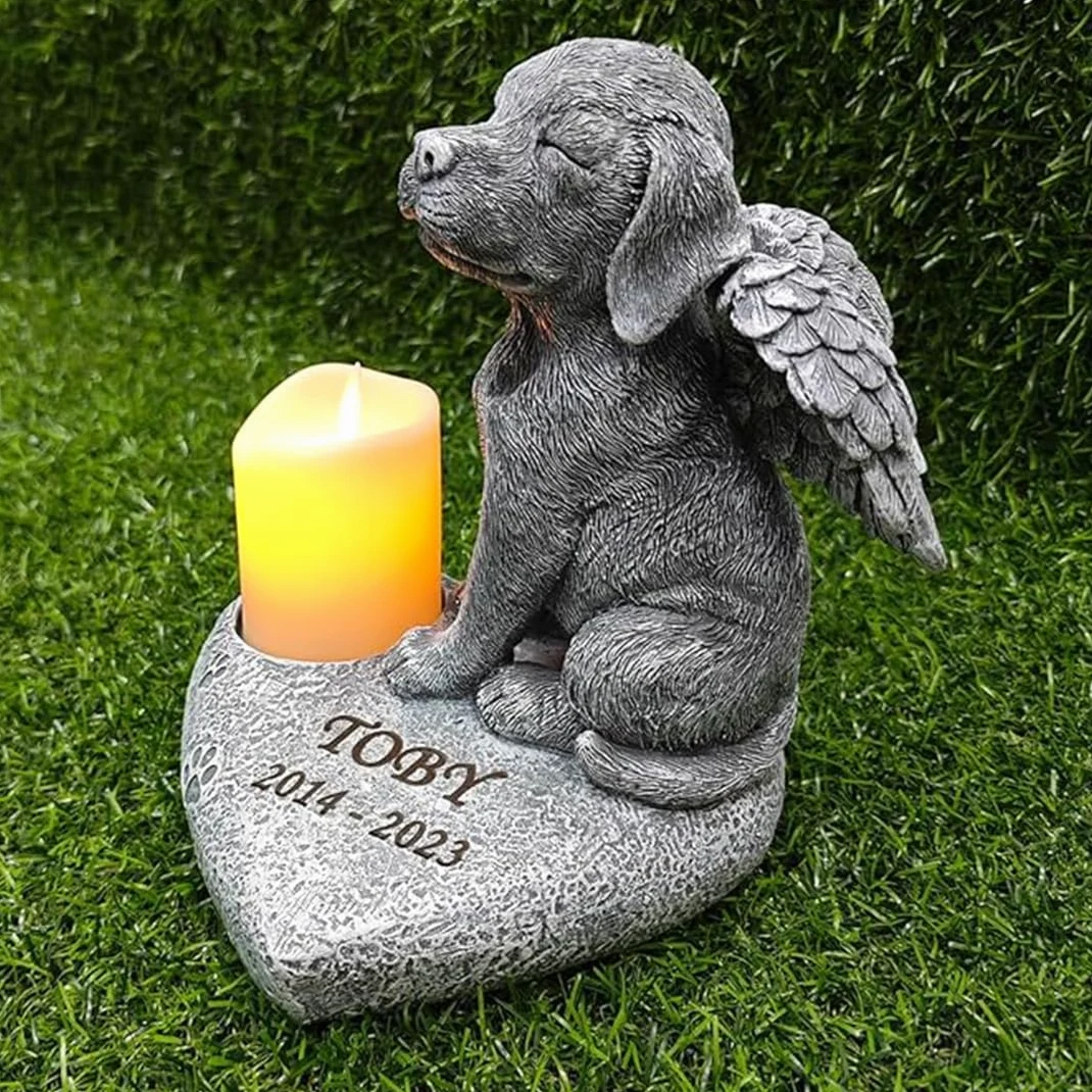 JHB Personalizzato Dog Memorial Pietre da Giardino con portacandele, 3D Dog Headstone Tombstone Pet Grave Markers per la Perdita del Cane di Regali di simpatia (Nota: Candela Non è Incluso!!!)