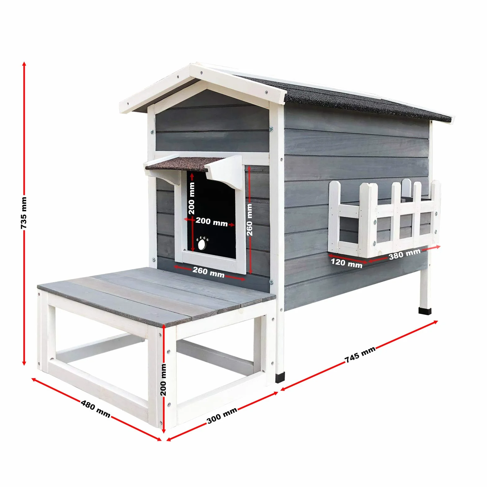 Cuccia in legno rialzata gatto 58 x 73,6 x 104,9 cm casa casetta per gatti