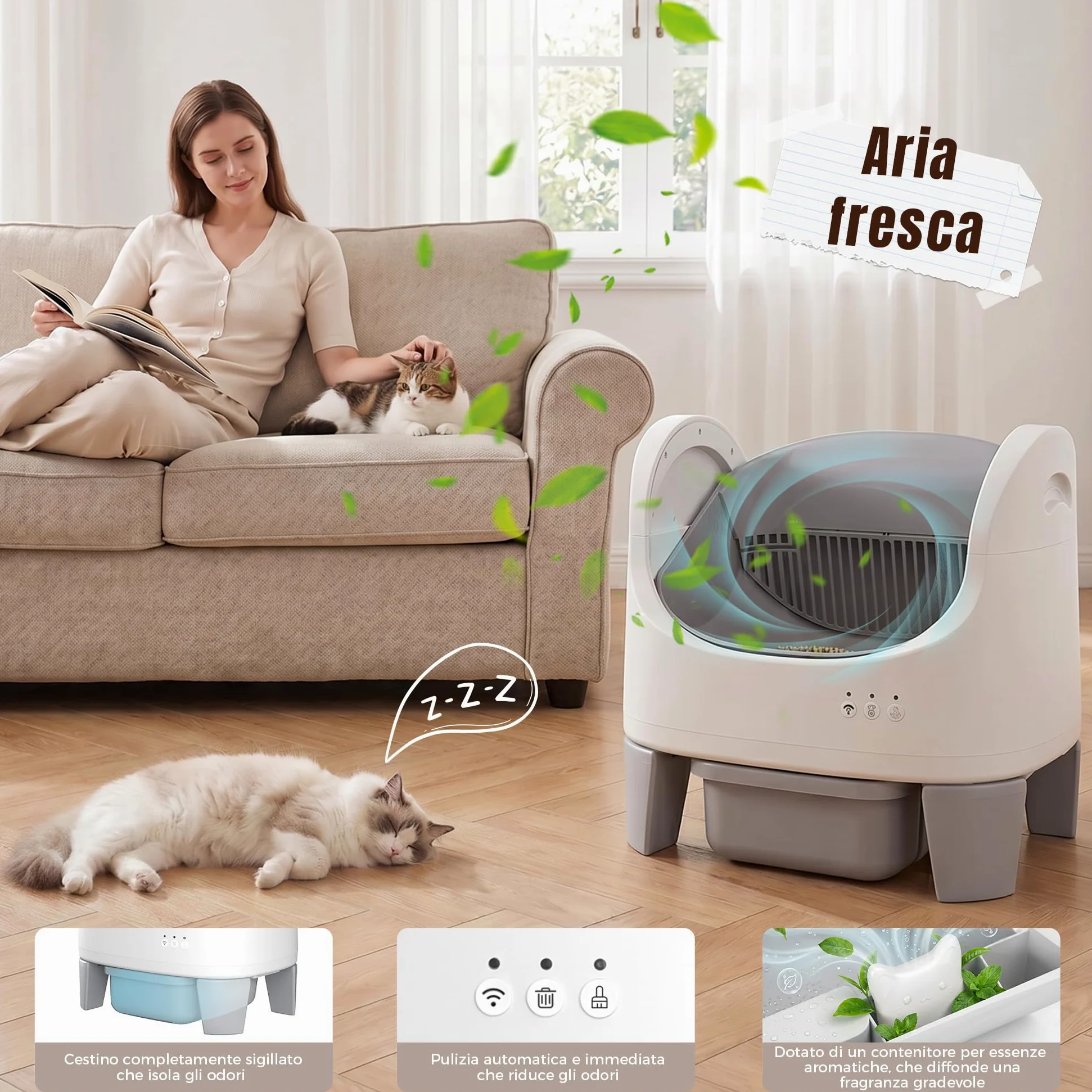 Jummico Lettiera Gatto Autopulente, Lettiera Autopulente per Gatti Aperta, Controllo APP / 15 Giorni senza Rimuovere le Feci/Design Anti-Pizzicamento, Lettiera Smart adatta per Gatti da 1,5 a 10 kg