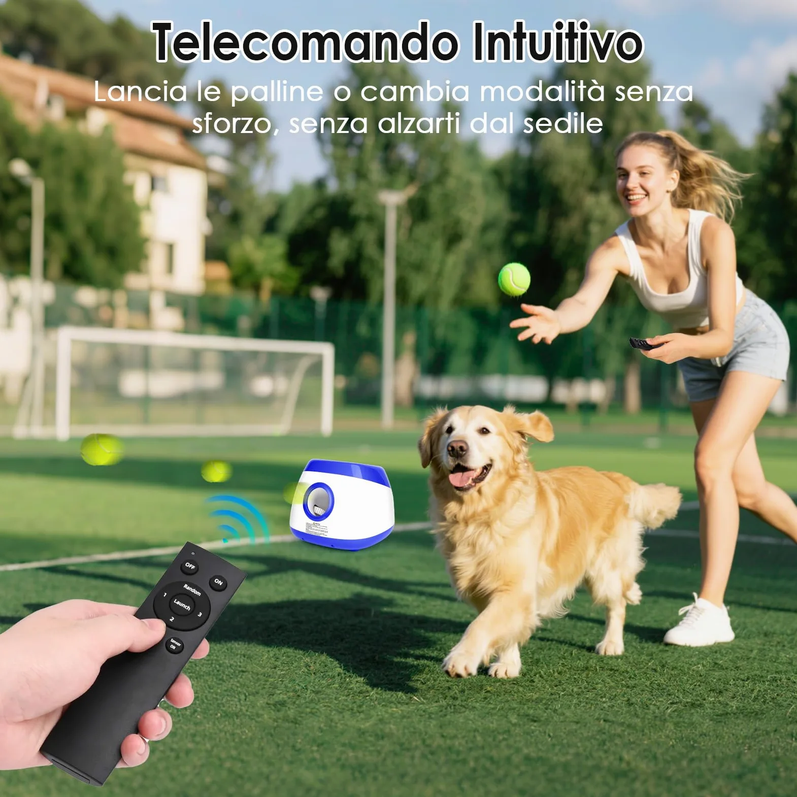Lancia Palline per Cani Automatica Interattiva Spara Palline per Cani di Taglia Grande e Media, Palline da Tennis Incluse