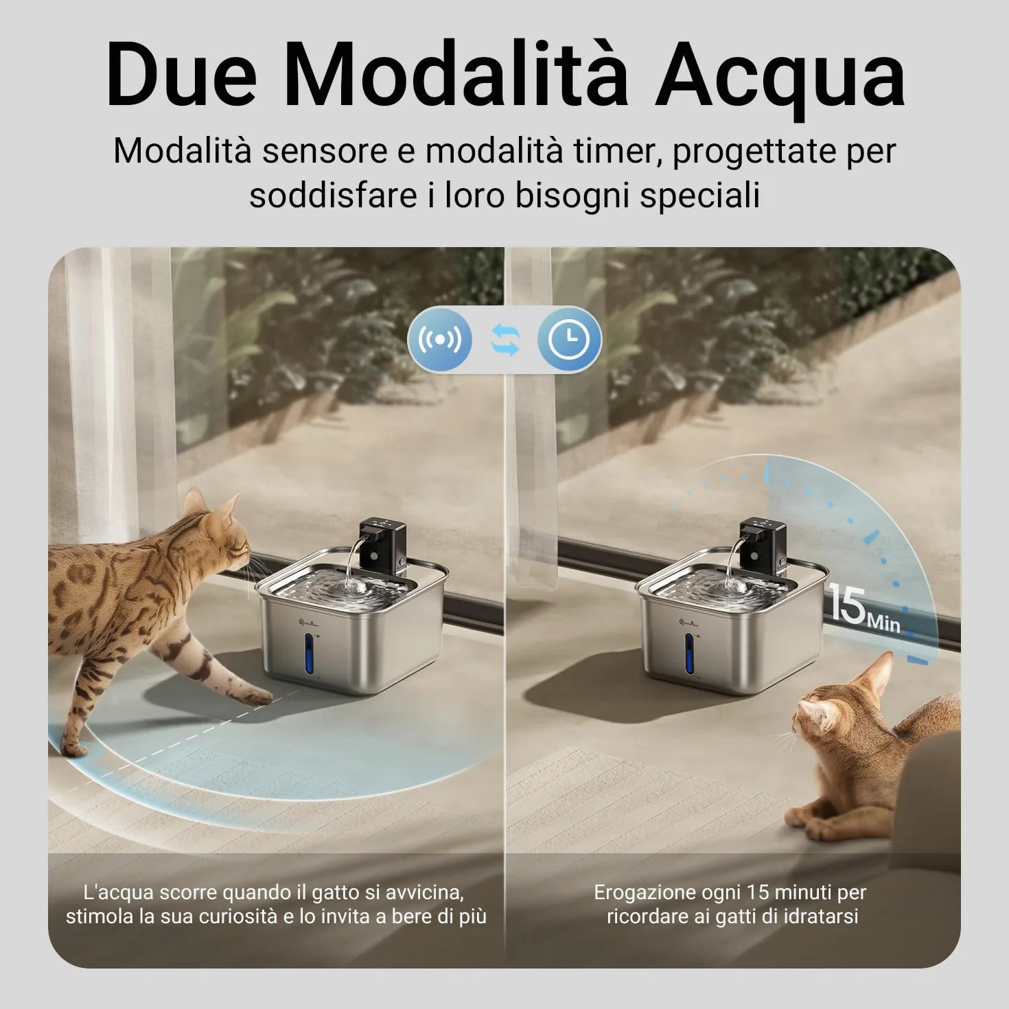 DownyPaws Fontanella per Gatti in Acciaio Senza Fili a Batteria, Fontana Gatto con Sensore di Movimento, 3L Fontanella Acqua Gatto e Lavabile in Lavastoviglie, Nero