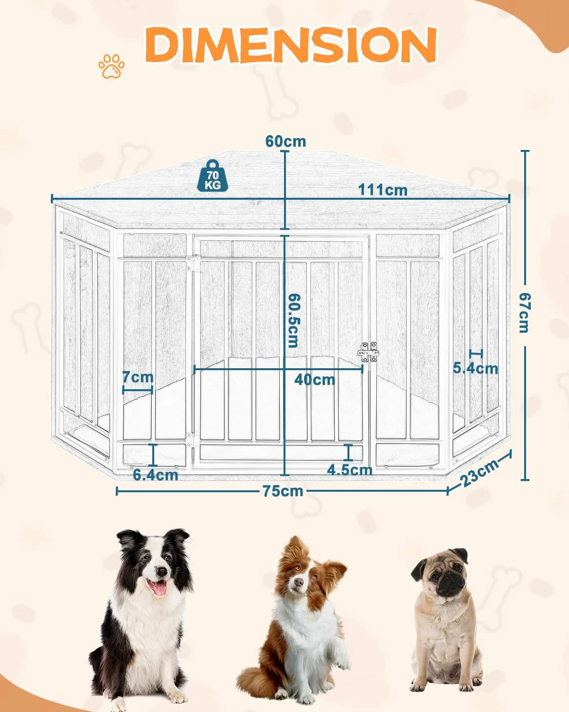 EUGAD Mobile Kennel Cane, Gabbia per Cani ad Angolo, Gabbia per Cani in Legno,Tavolo Supplemento,Sopporta di 70kg, Moderna Kennel Cane,Dog Crate Decorativa con Porta Bloccabile 111x60x67cm