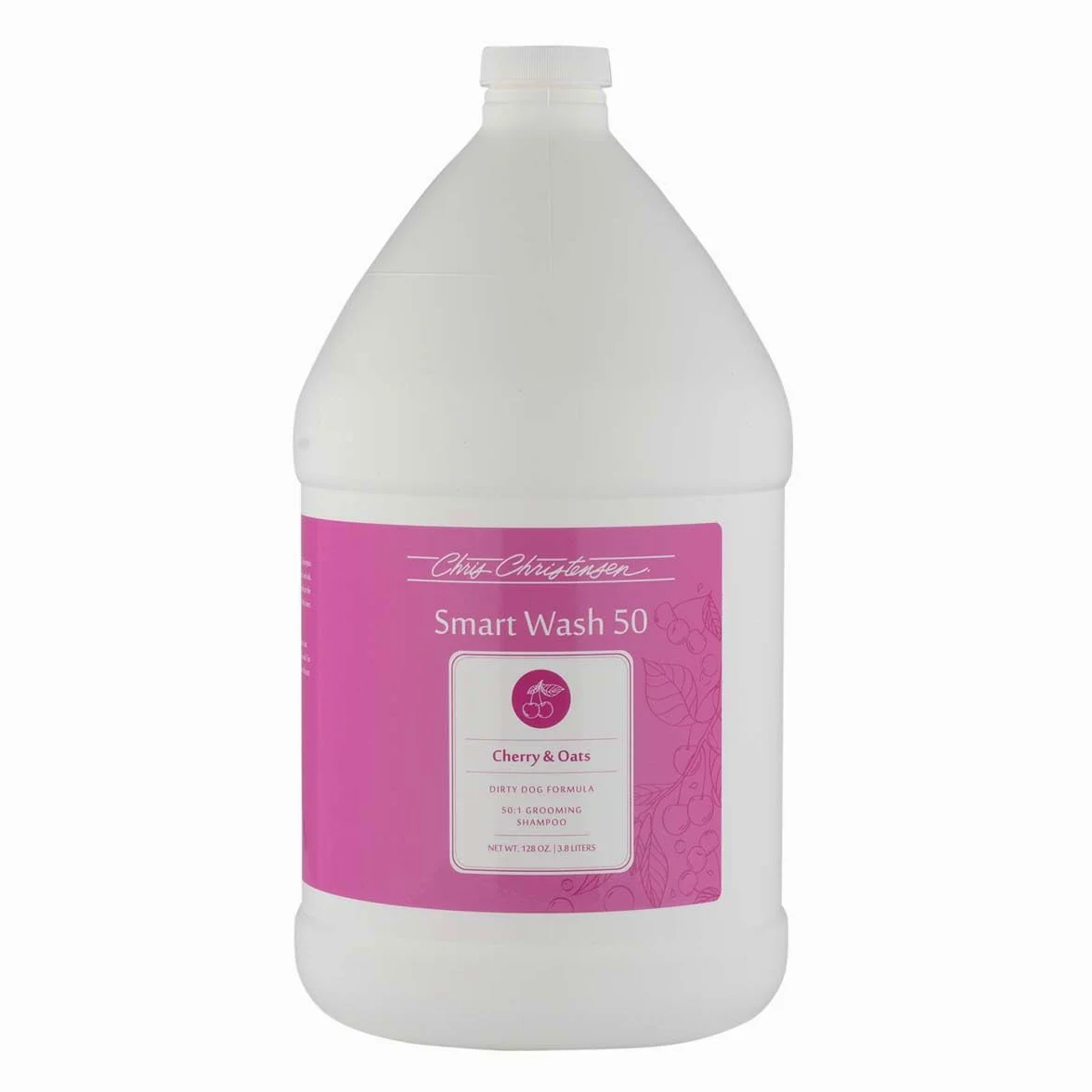 Chris Christensen Smartwash 50 Shampoo Cherry & Oats 3,8L – Ultra Concentrato 50:1, Detergente Idratante con Ciliegia e Avena, per Tutti i Tipi di Manto, Uso Professionale Cani e Gatti