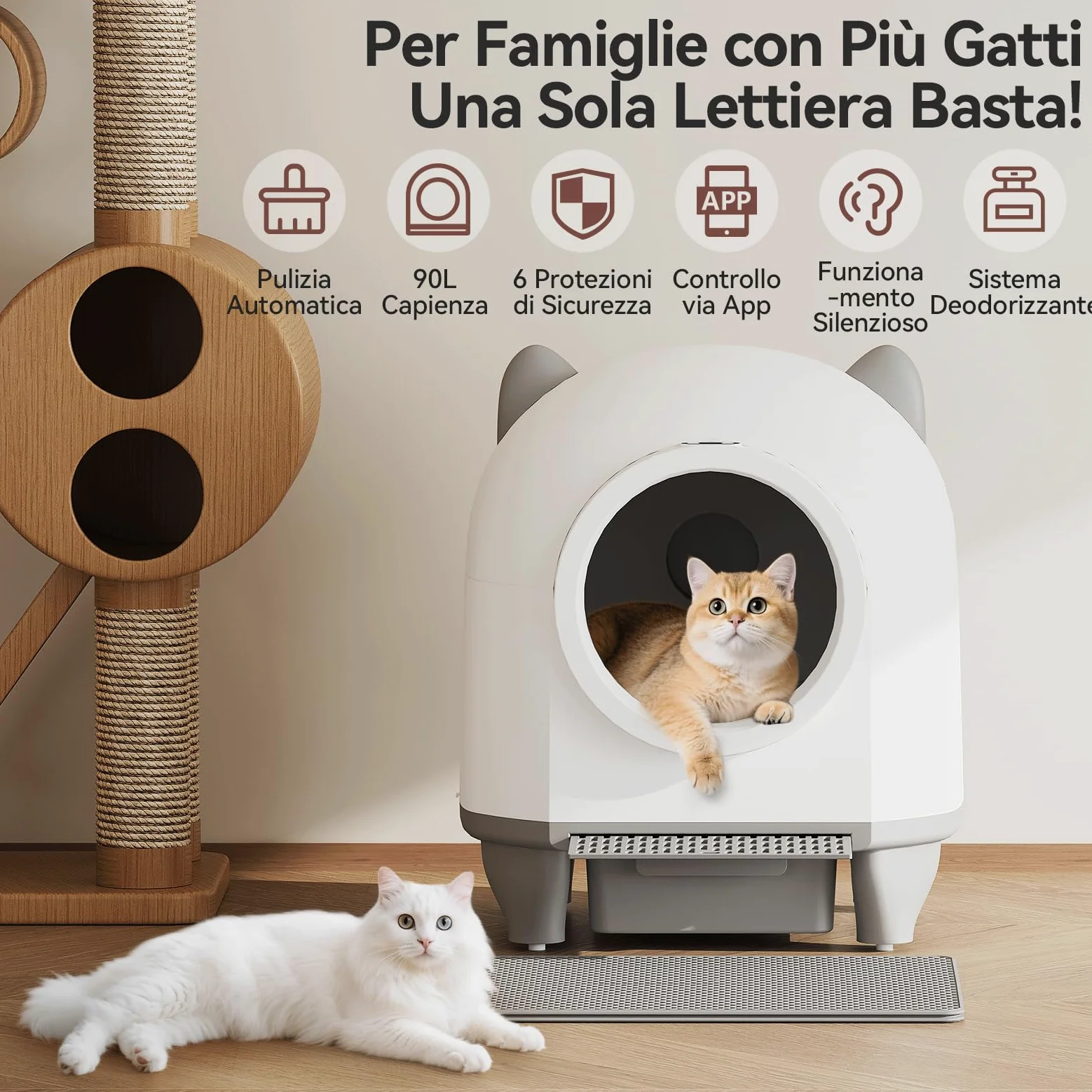 Devoko lettiera gatto autopulente,Design con orecchie da gatto,toilette per gatti XXL,Controllo remoto, ampio spazio, Sicurezza,Anti-odore,90L lettiera automatica per felini,Elettrica per più gatti.
