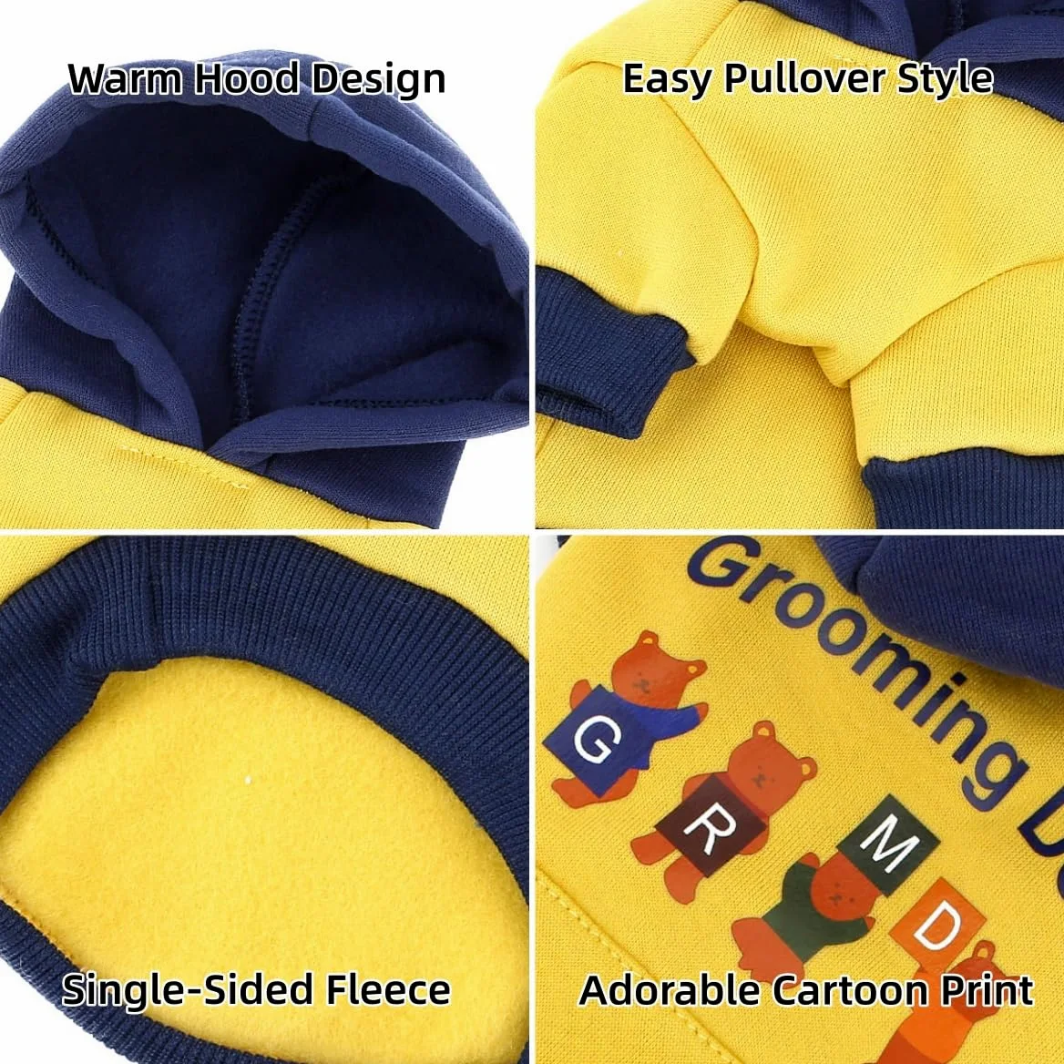 XHYRHTS Felpa con cappuccio in pile per cani con stampa simpatico cartone animato per razze Xsmall piccole, calda felpa pullover colorblock con anello a D, morbido abito invernale per cuccioli gattini