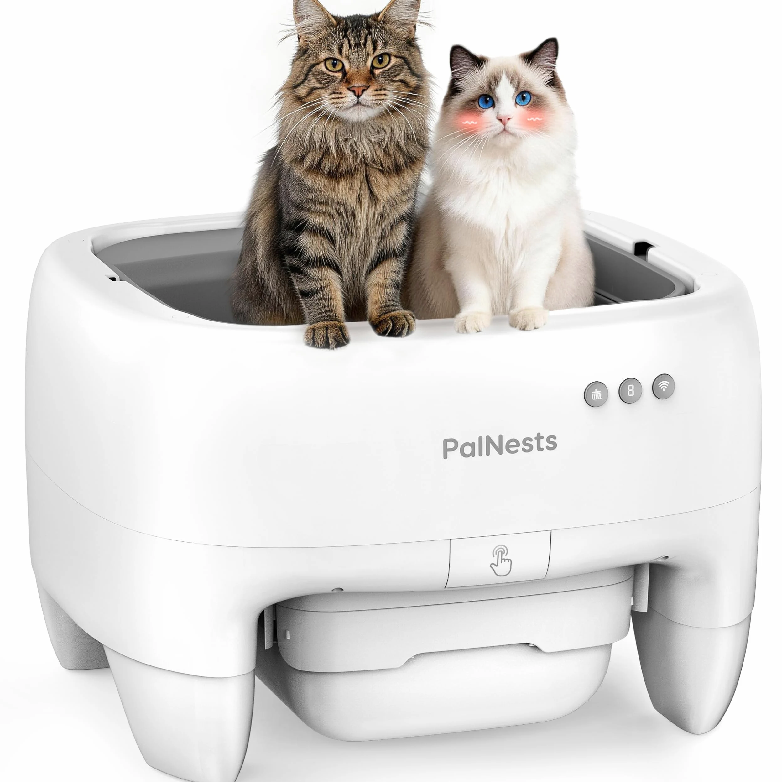 Lettiera Gatto Autopulente, Lettiera Automatica per Gatti Sicurezza Anti-Pizzicamento, Design Aperto con Ingresso dall'Alto per Gatti Grandi e Multipli, Controllo APP, Deodorizzazione, Bianco
