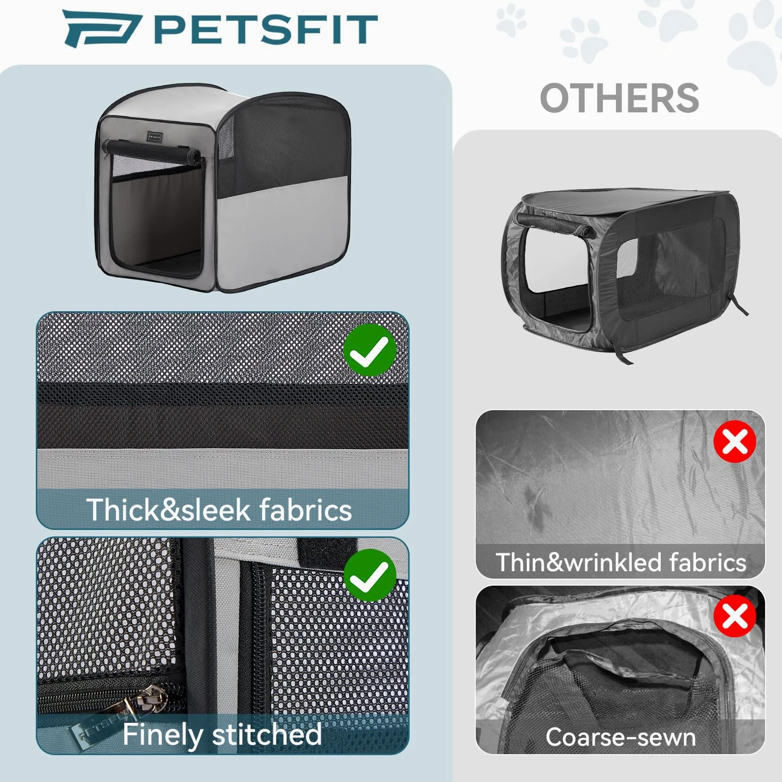 Petsfit Trasportino per Cani, Pop-up design, Box per Cani Portatile con Tappetino, Adatto per Camere o da Viaggio, Grigio Chiaro 79.5x67x44 cm