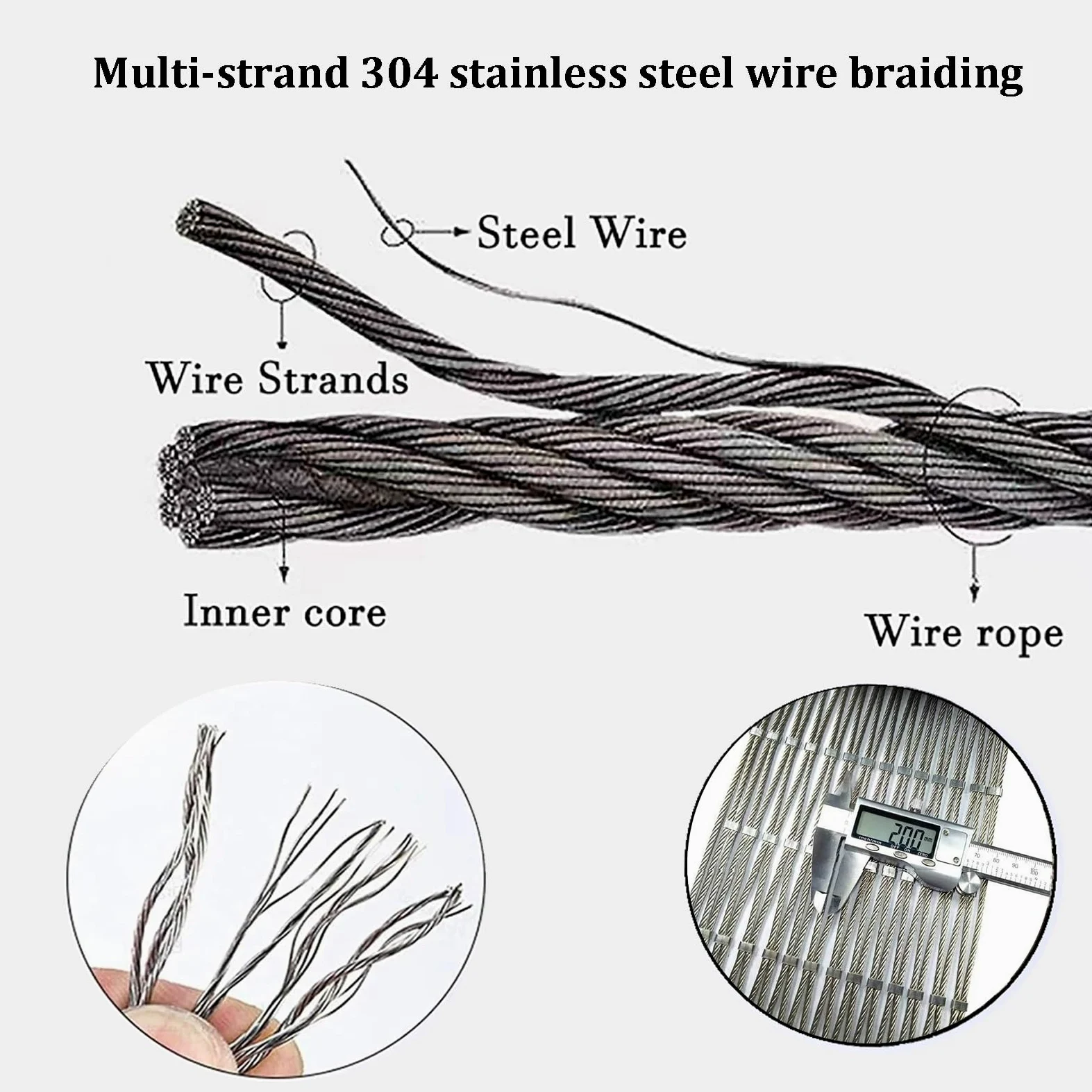 CHENWMZ Rete di Sicurezza in Acciaio Inossidabile 304 per balconi e Piante rampicanti, Recinzione in Rete Metallica da 10 cm/2 mm per Gabbie per Zoo, Recinzione per Scale, Resist