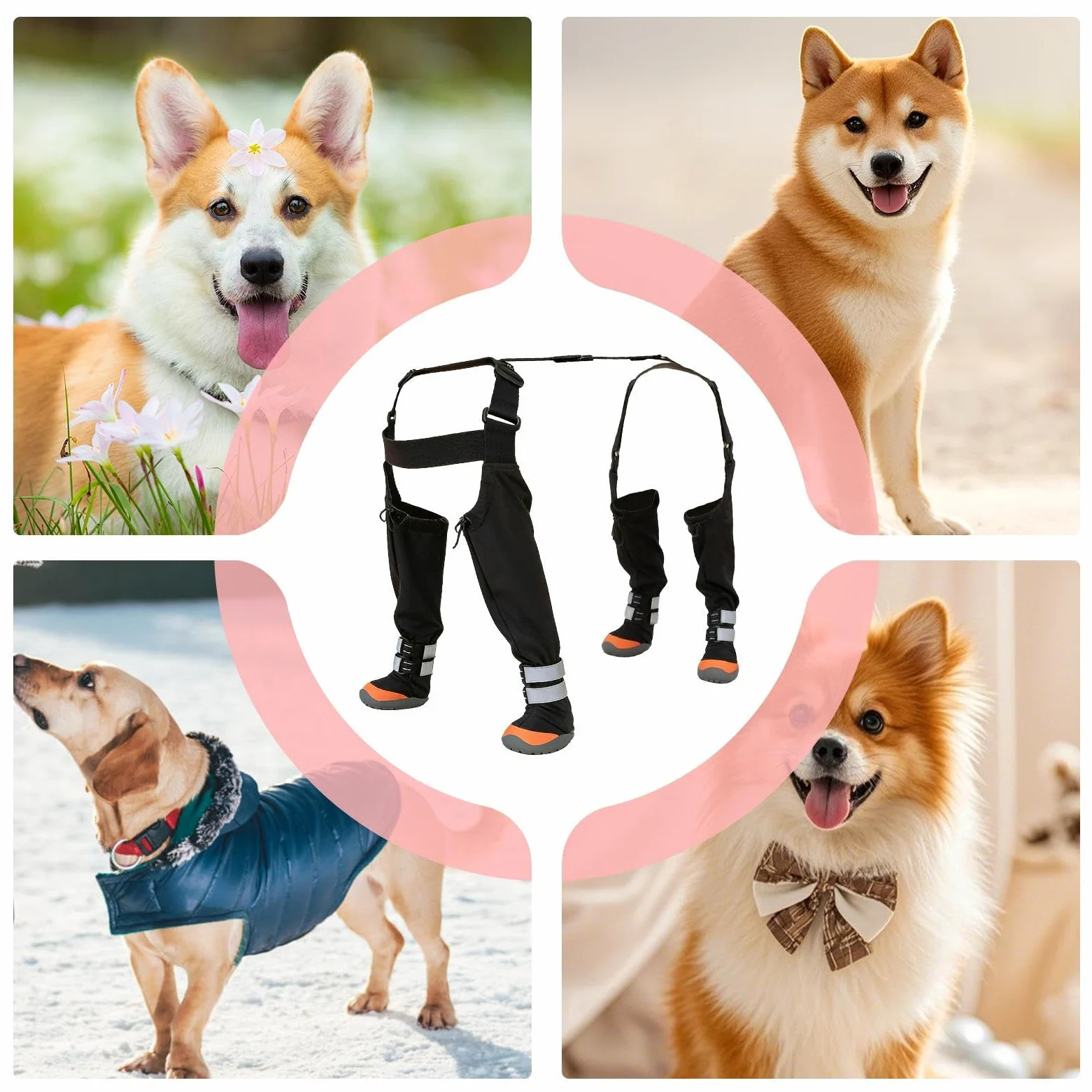 Stivaletti Regolabili per Cani Antiscivolo Impermeabile Protettore | Gambali Regolabili Antiscivolo con Fascia Riflettente Per Zampe, Passeggiate all'Aperto su Neve, Inverno