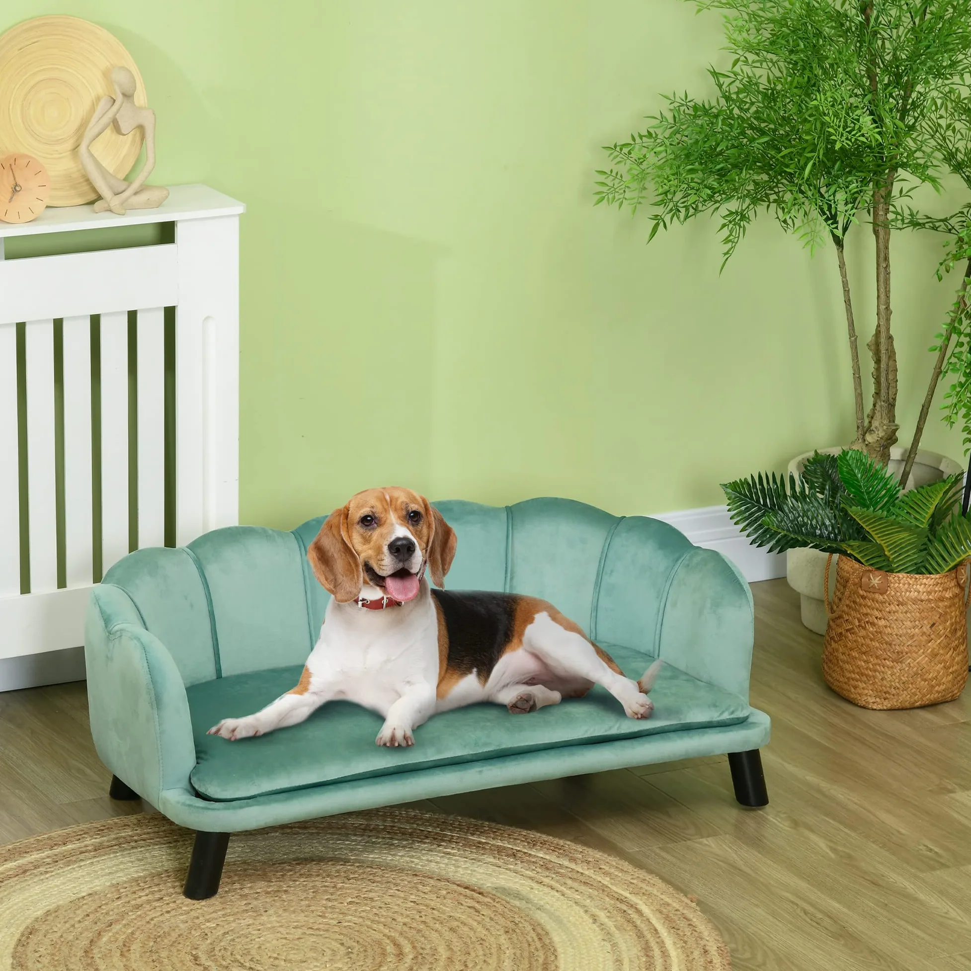 PawHut Divano per Cani Taglia Medio-Grande max. 32kg con Rivestimento Verde Sfoderabile e Lavabile