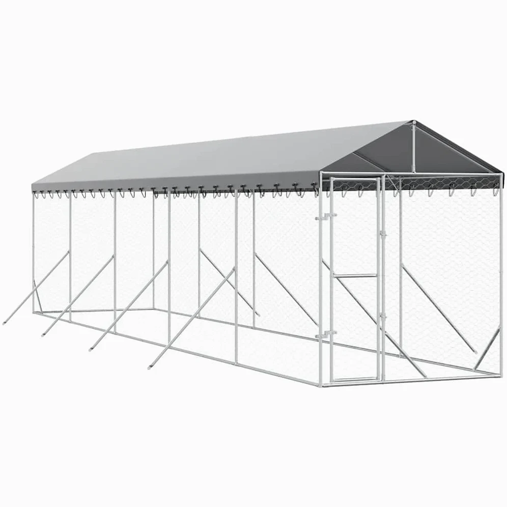 Cuccia esterna in acciaio zincato, 2 x 10 x 2,5 m | Con tettuccio in polietilene, porta con serratura, rete ventilata, per cani e piccoli animali