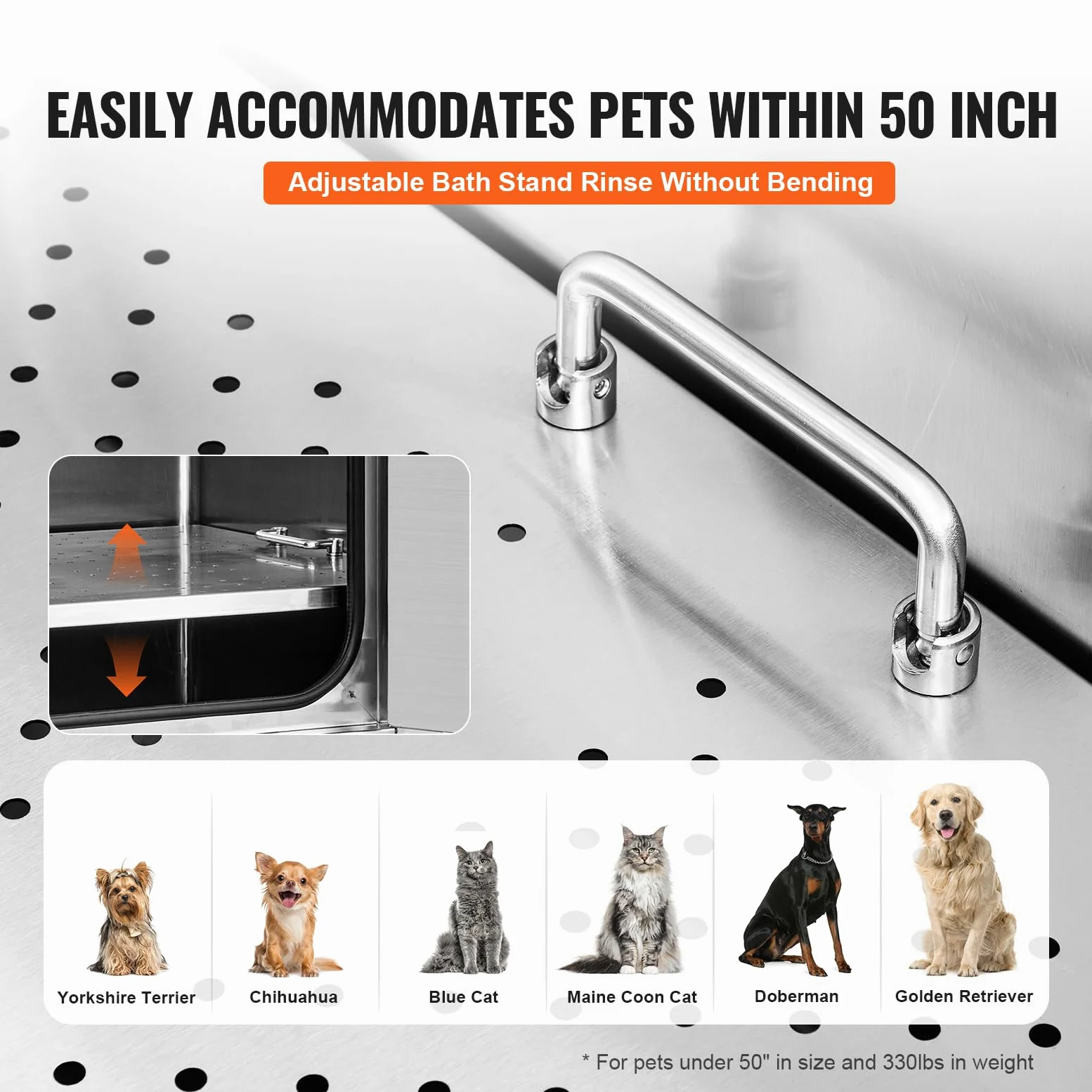 VEVOR Vasca da Bagno per Cani Animali Vasca di Doccia per Animali Domestici in Acciaio Inox con Rampa Lunghezza max.127 cm Carico max. circa 150 kg, Vasca Doccia per Toelettatura per Cani con Rampa